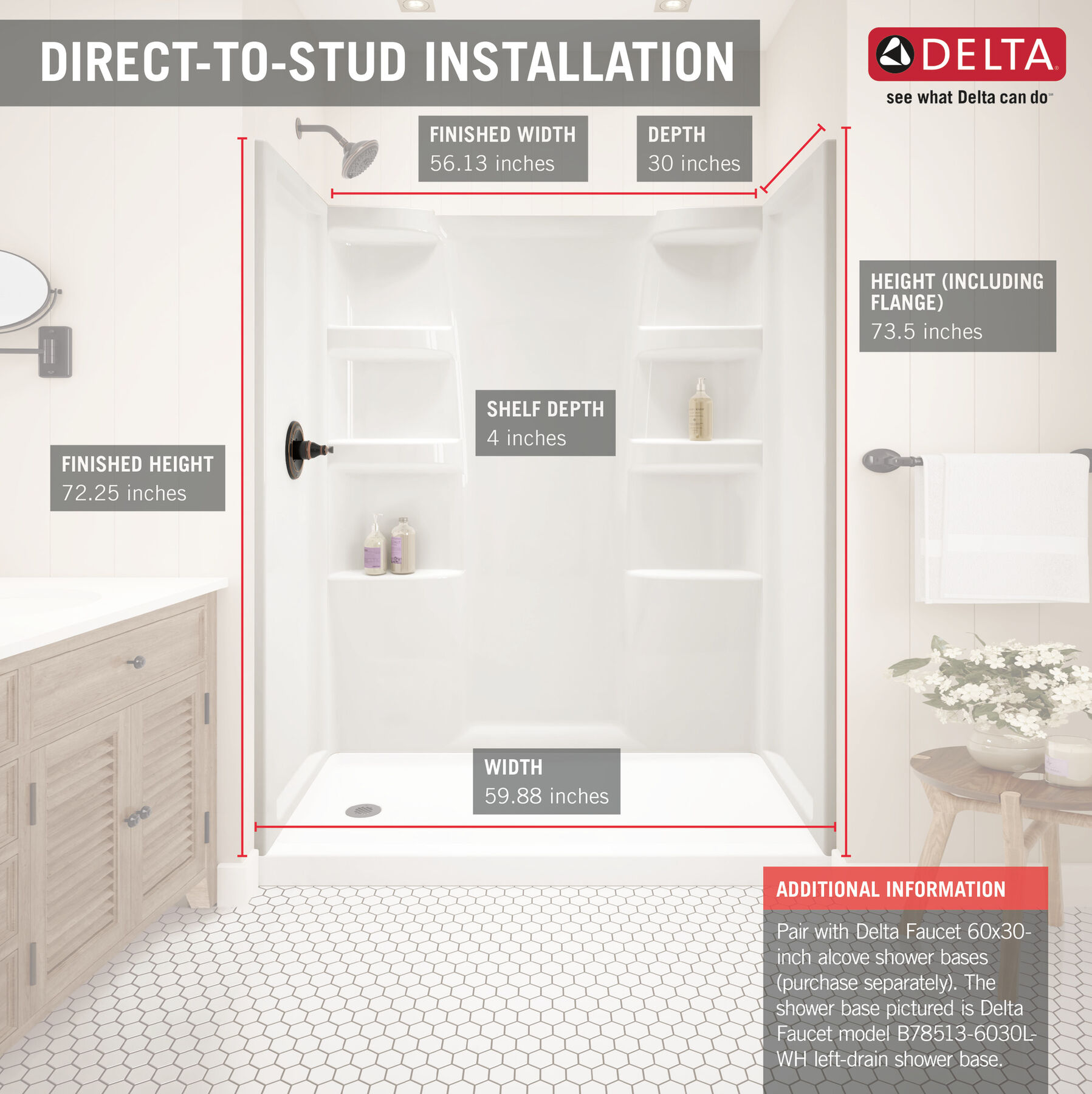 ProCrylic 60 in. x 30 in. Shower Surround, image 7