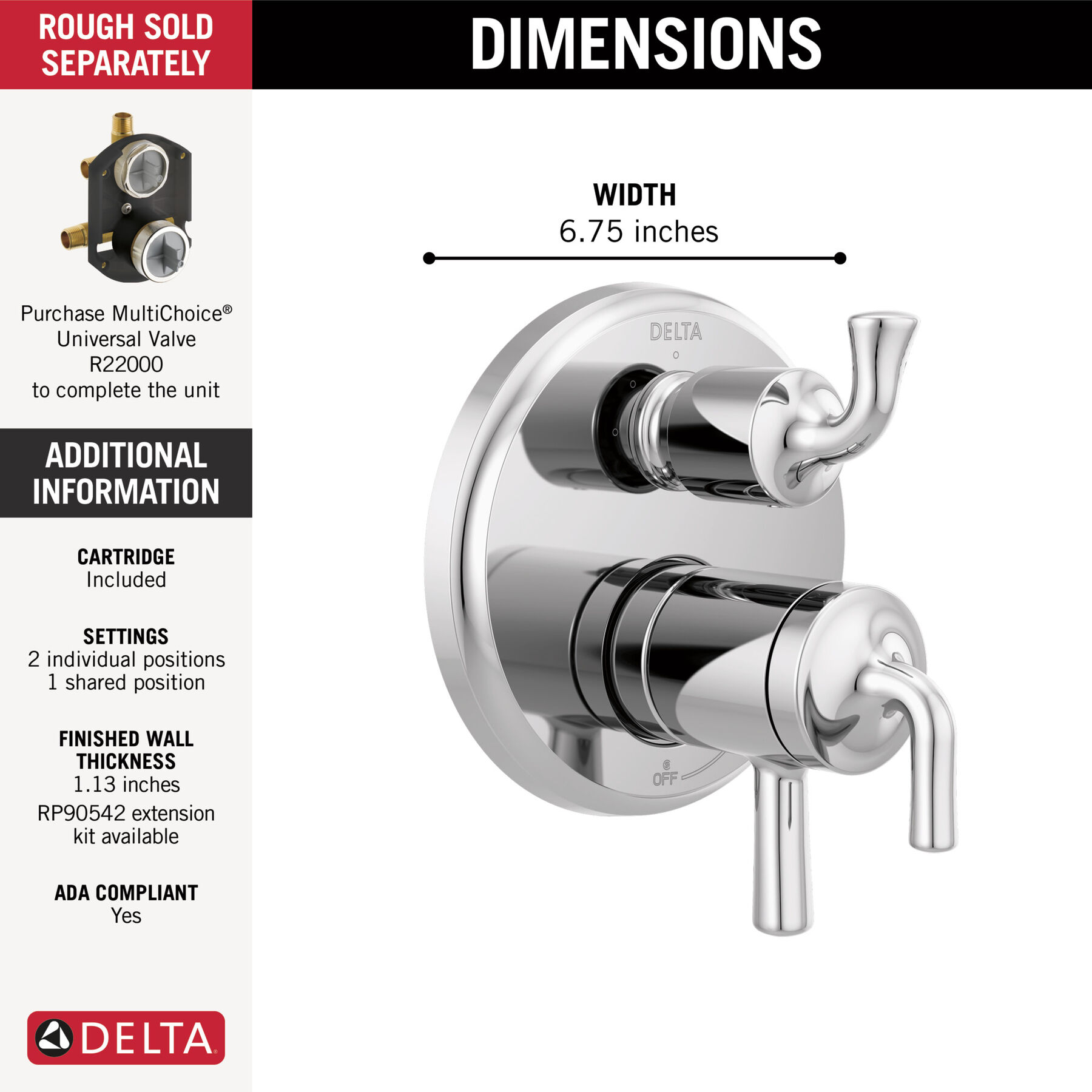 2-Handle Monitor 17 Series Valve Trim with 3- or 6- Setting Diverter, image 1