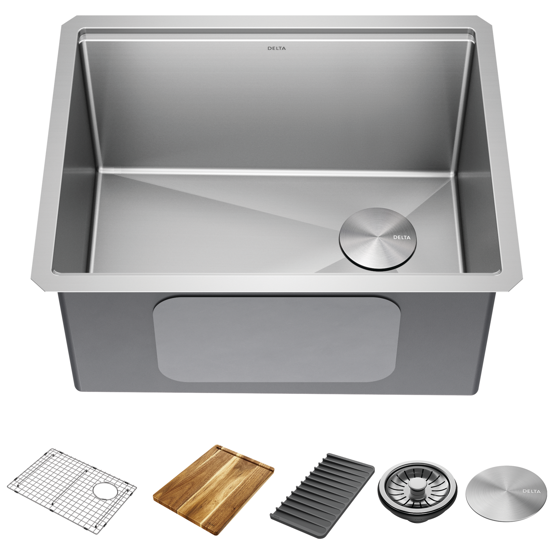 24” Workstation Undermount Single Bowl 16 Gauge Stainless Steel Laundry Utility Kitchen Sink with WorkFlow™ Ledge and Accessories