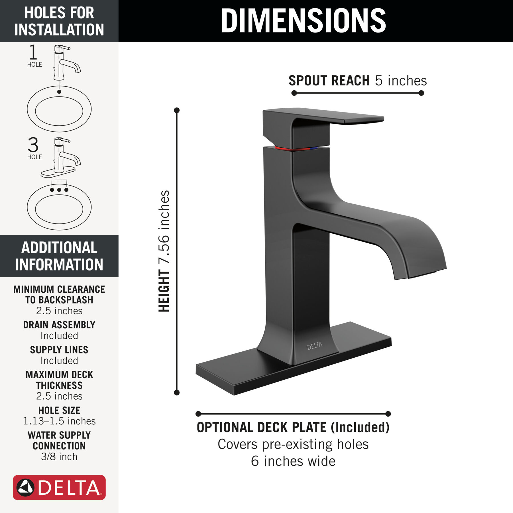 Single Handle Bathroom Faucet Curved Spo (Recertified)
