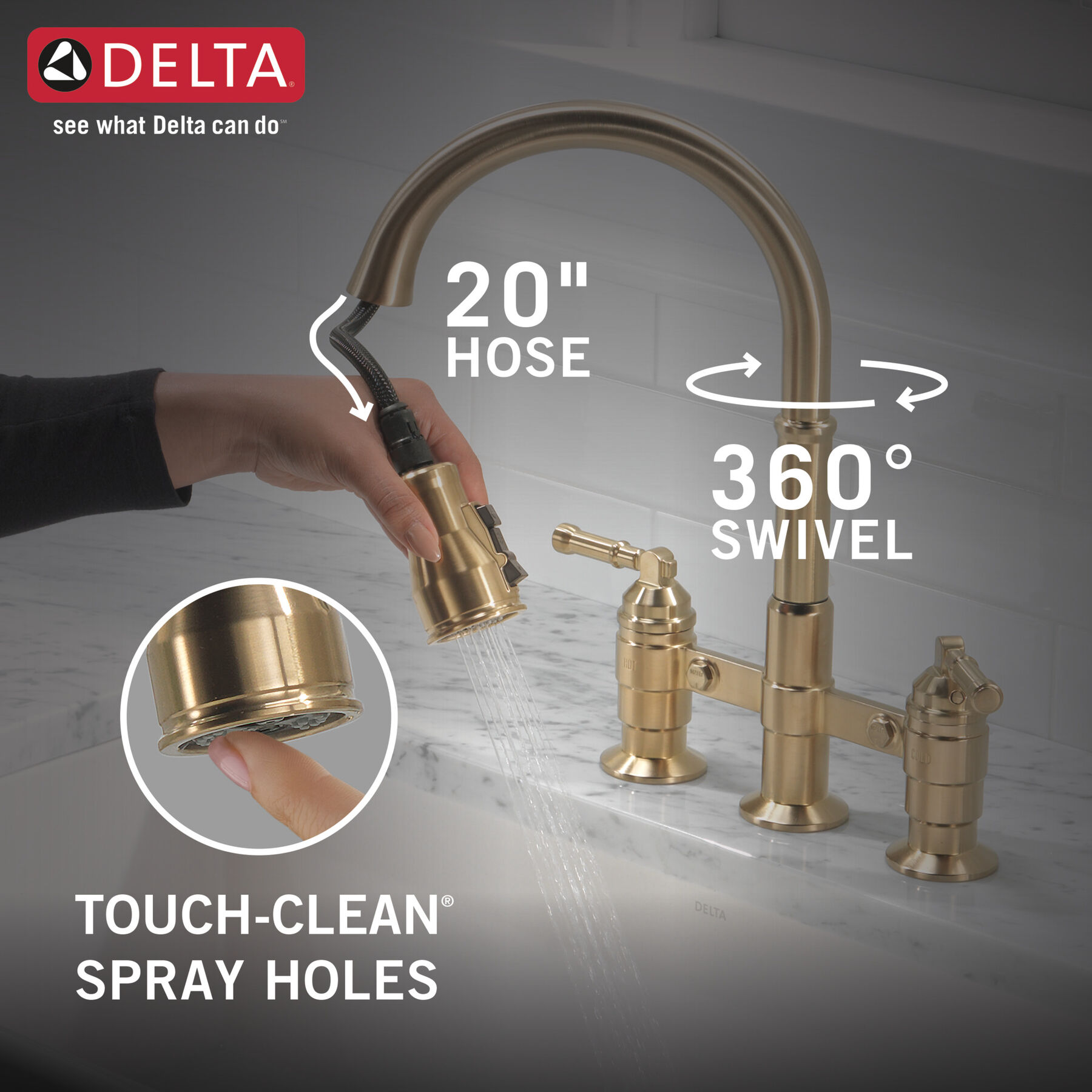 Two Handle Pull-Down Bridge Kitchen Faucet, image 10