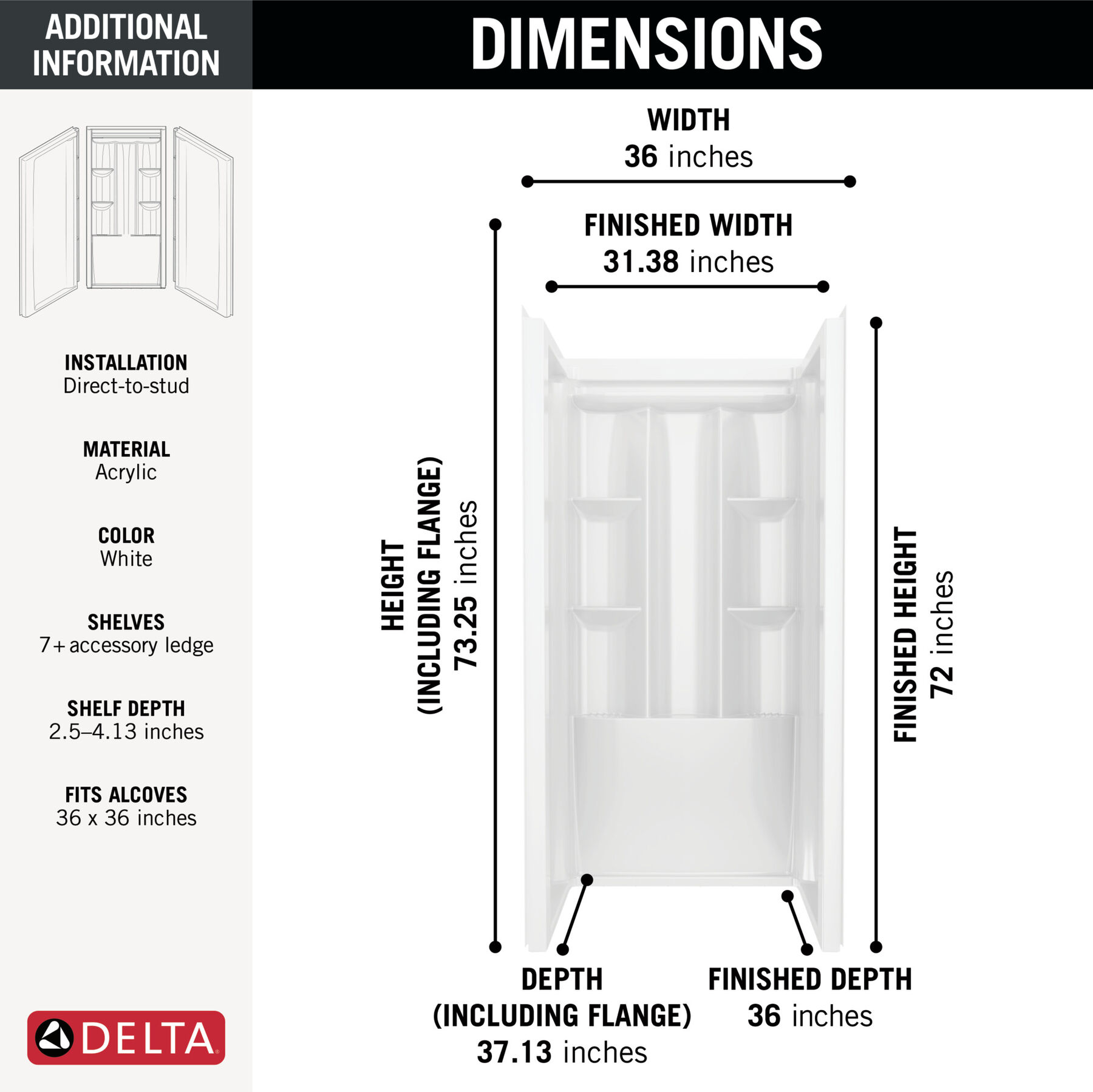 ProCrylic 36 in. x 36 in. Shower Wall, image 4