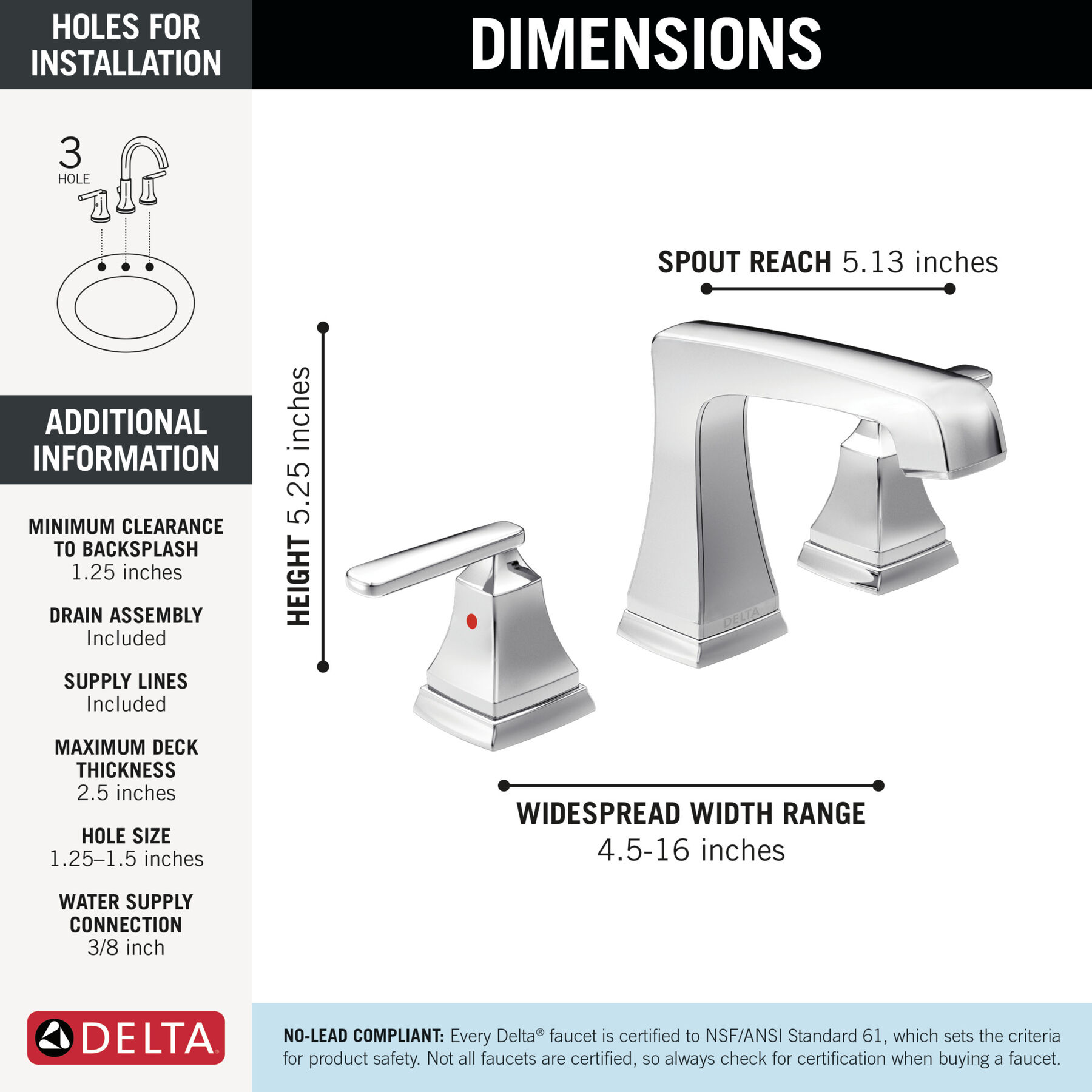 Two Handle Widespread Bathroom Faucet with EZ Anchor®, image 3