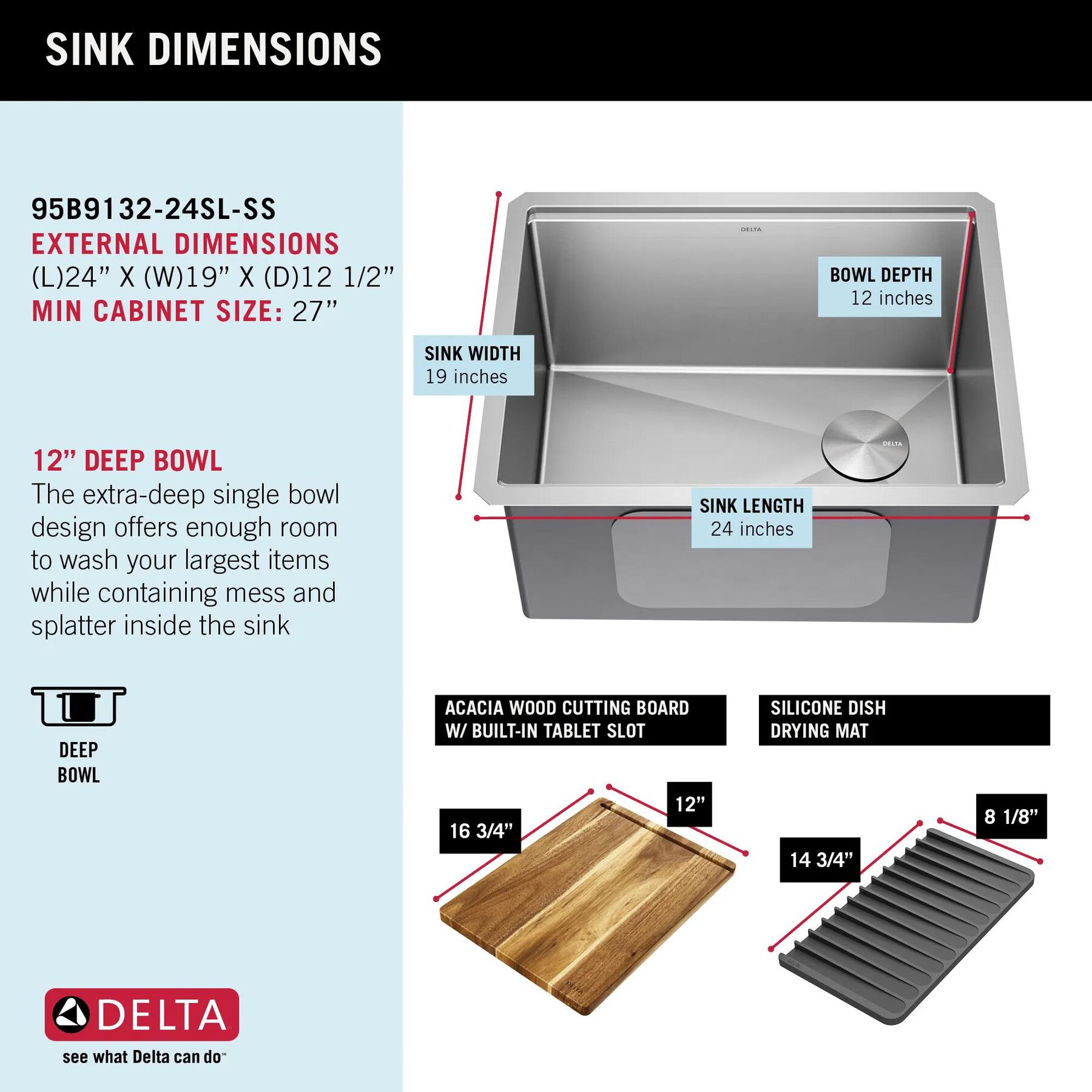 24&rdquo; Workstation Undermount Single Bowl 16 Gauge Stainless Steel&nbsp;Laundry&nbsp;Utility&nbsp;Kitchen Sink with&nbsp;WorkFlow&trade; Ledge and Accessories