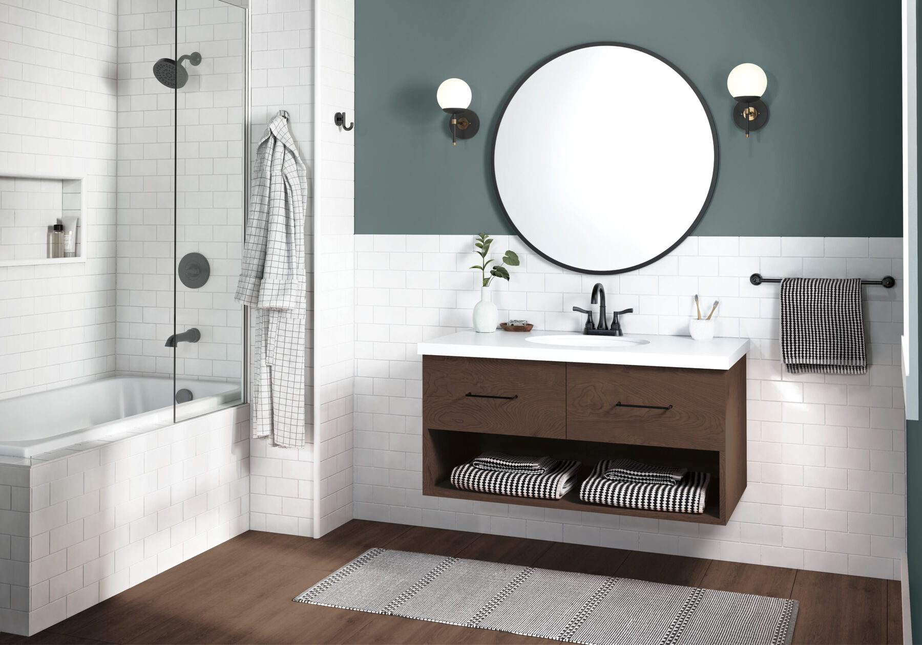Centerset Lavatory Faucet with 14 Series Tub Shower Trim and Rough Bundle
