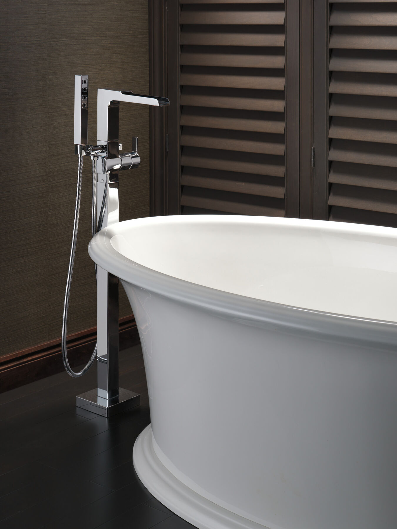 Single Handle Floor Mount Channel Spout Tub Filler Trim with Hand Shower, image 8