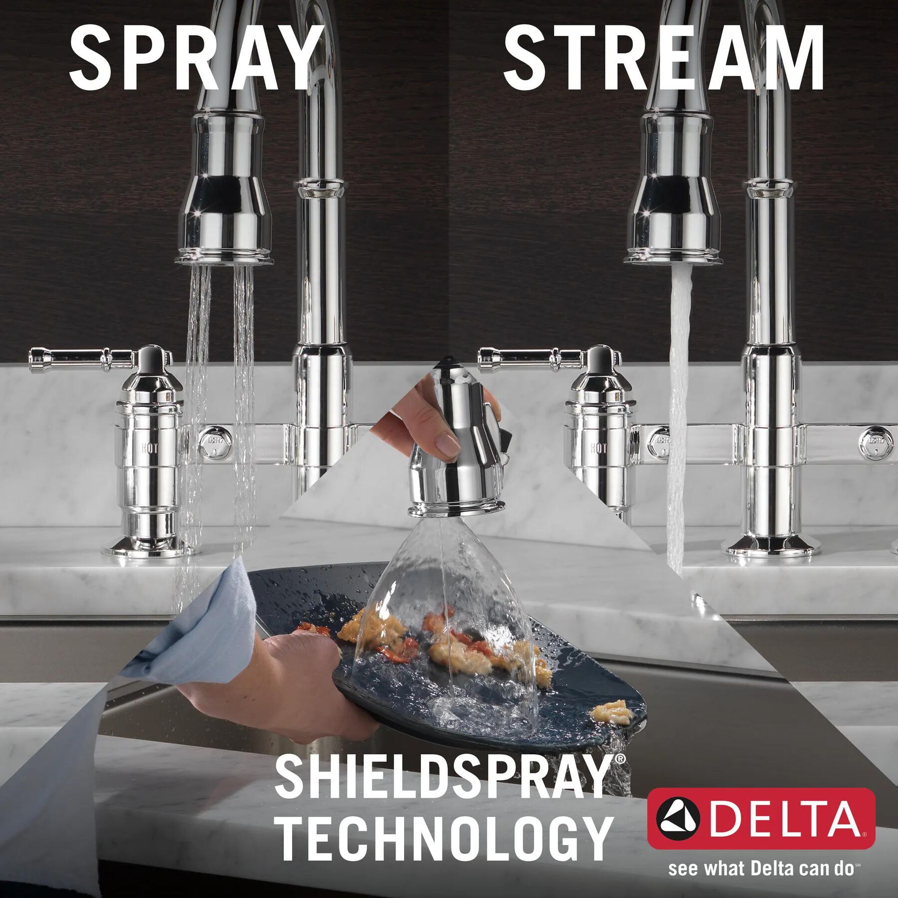 Two Handle Pull-Down Bridge Kitchen Faucet