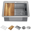 25” Workstation Kitchen Sink Drop-In Top Mount Stainless Steel Single Bowl with WorkFlow™ Ledge and Accessories