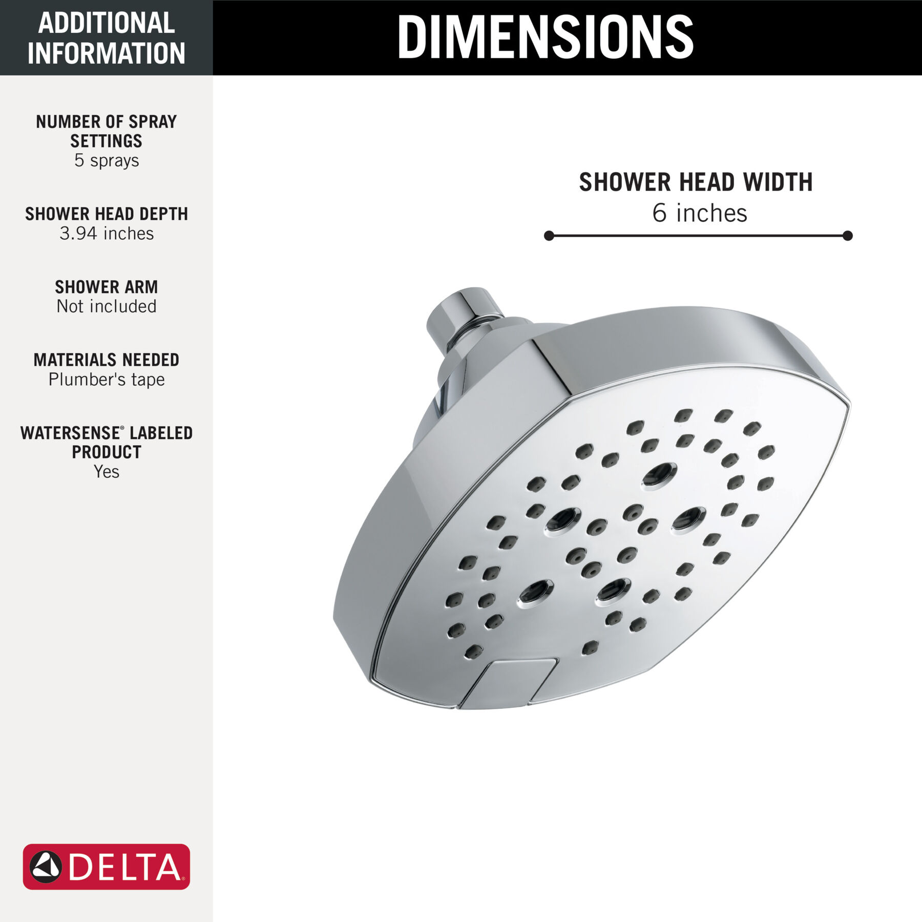 H<sub>2</sub>Okinetic® 5-Setting  Shower Head, image 8