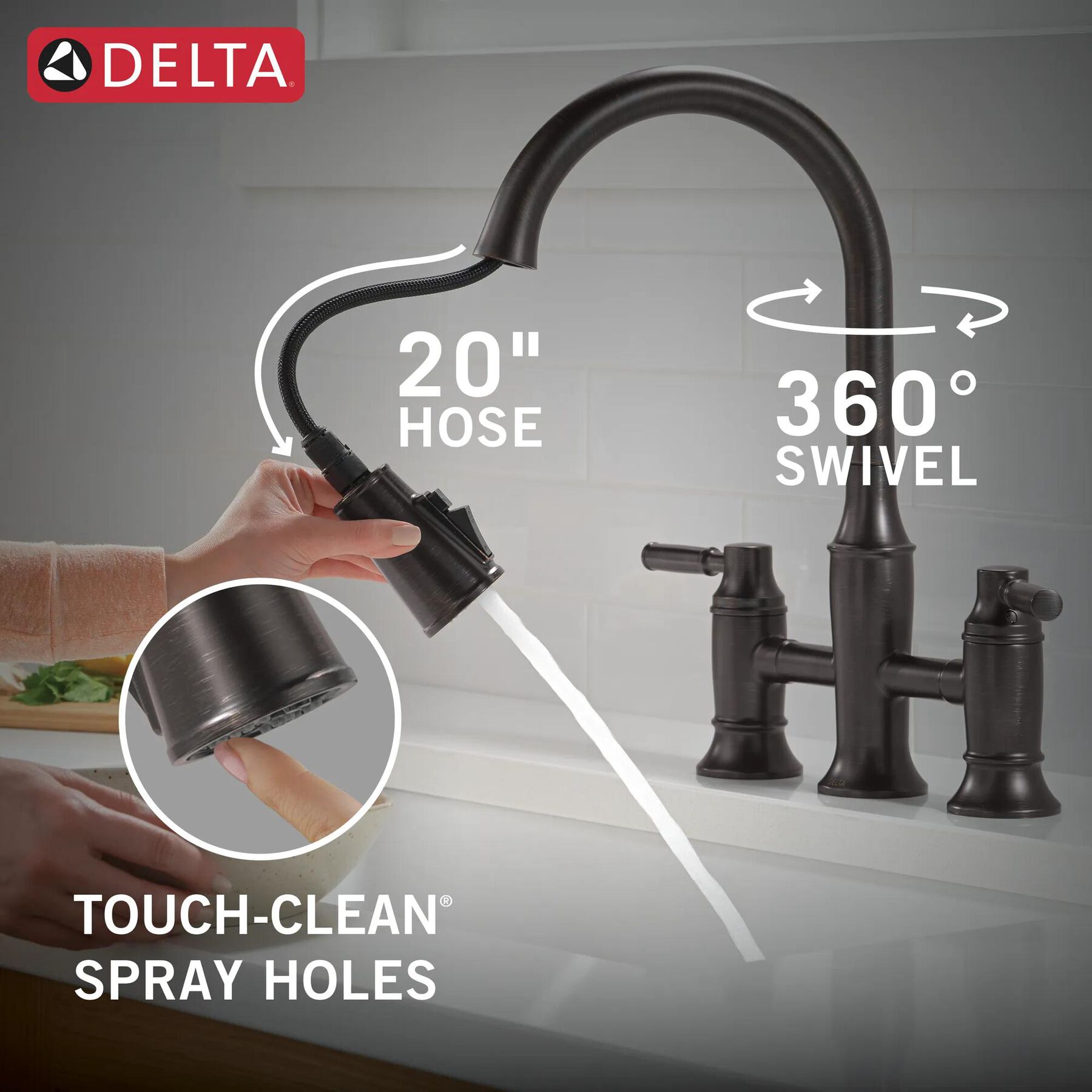 Two Handle Pull-Down Bridge Kitchen Faucet (Recertified)
