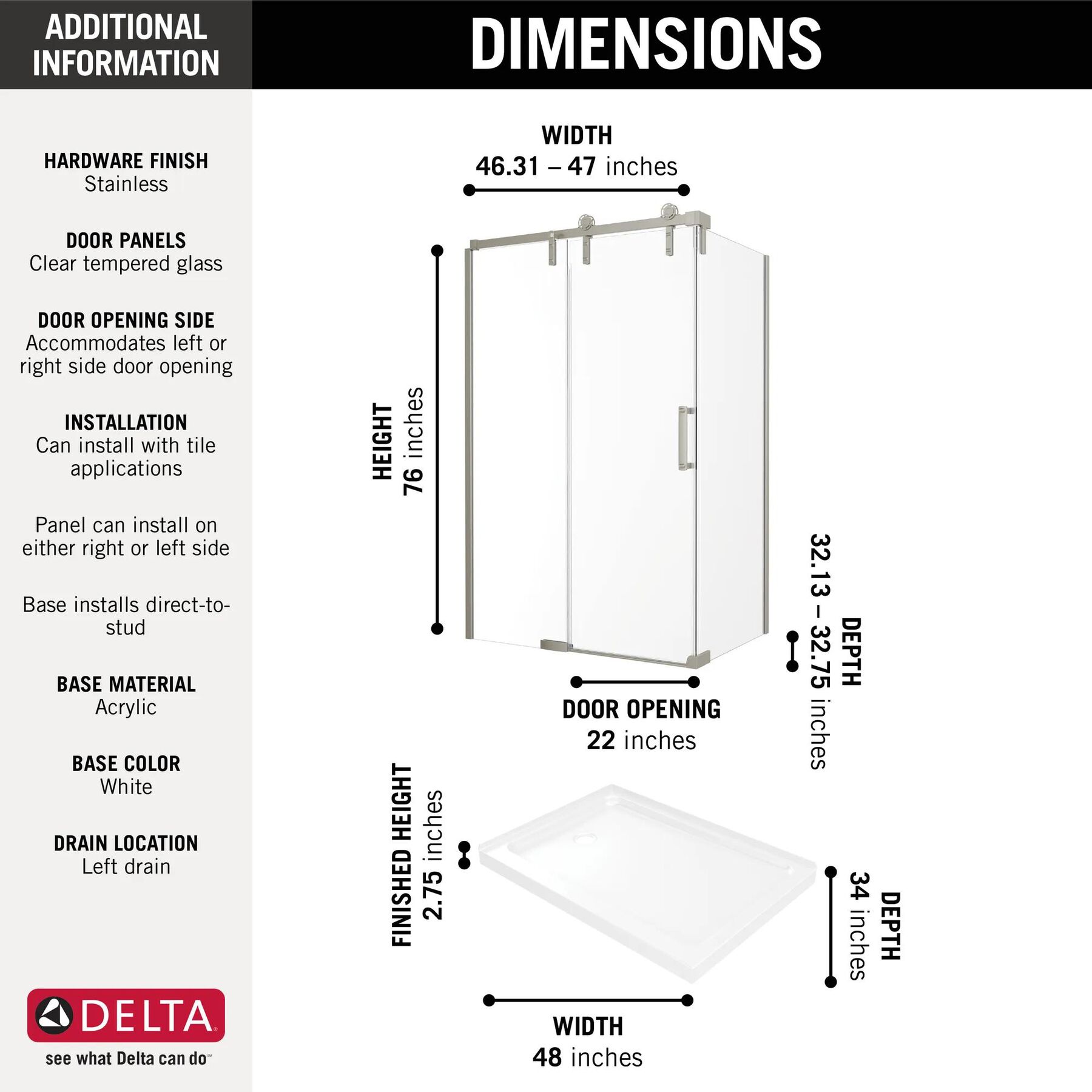 48x34 Corner Shower Bundle - Left