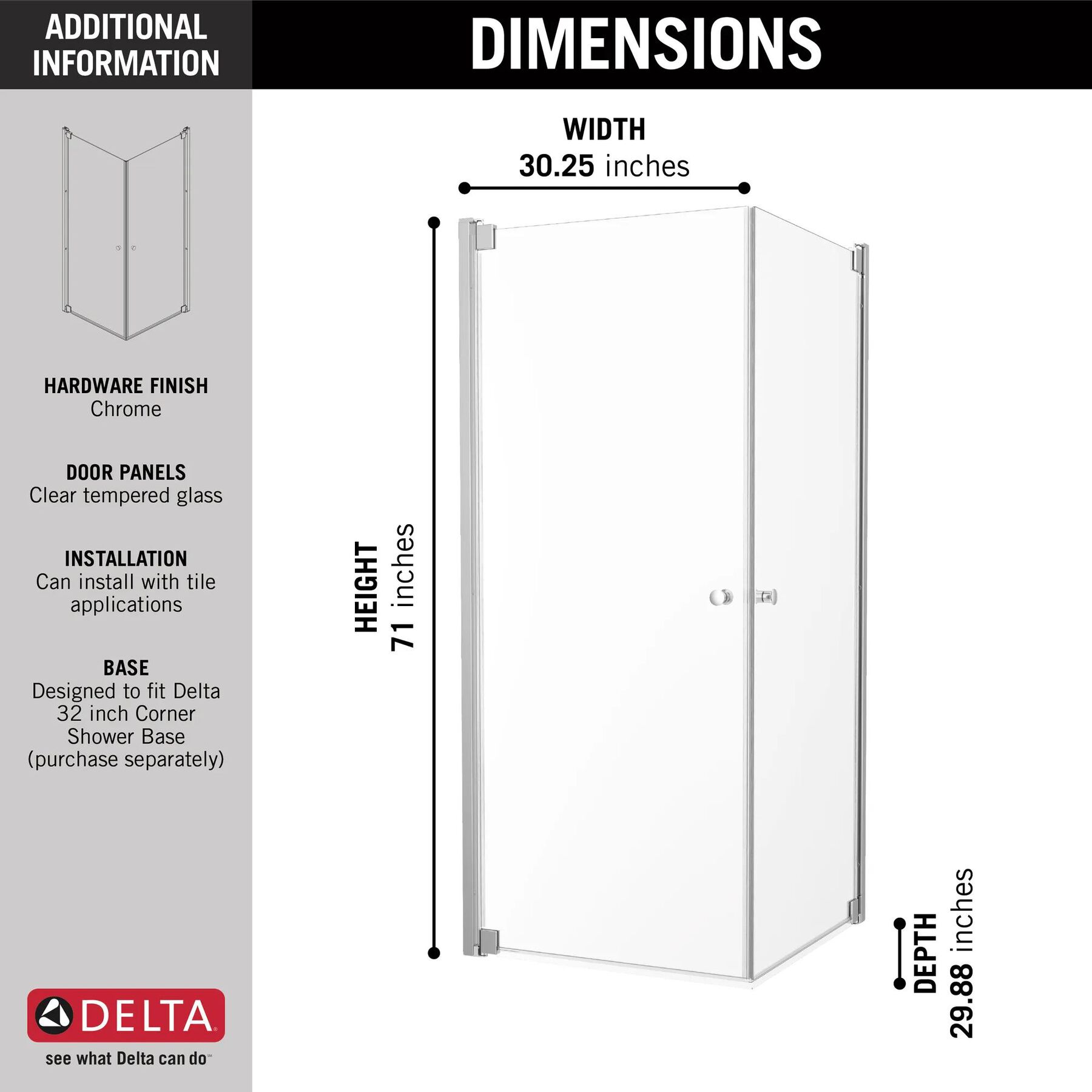 32&rdquo; x 32&rdquo; Corner Shower Enclosure