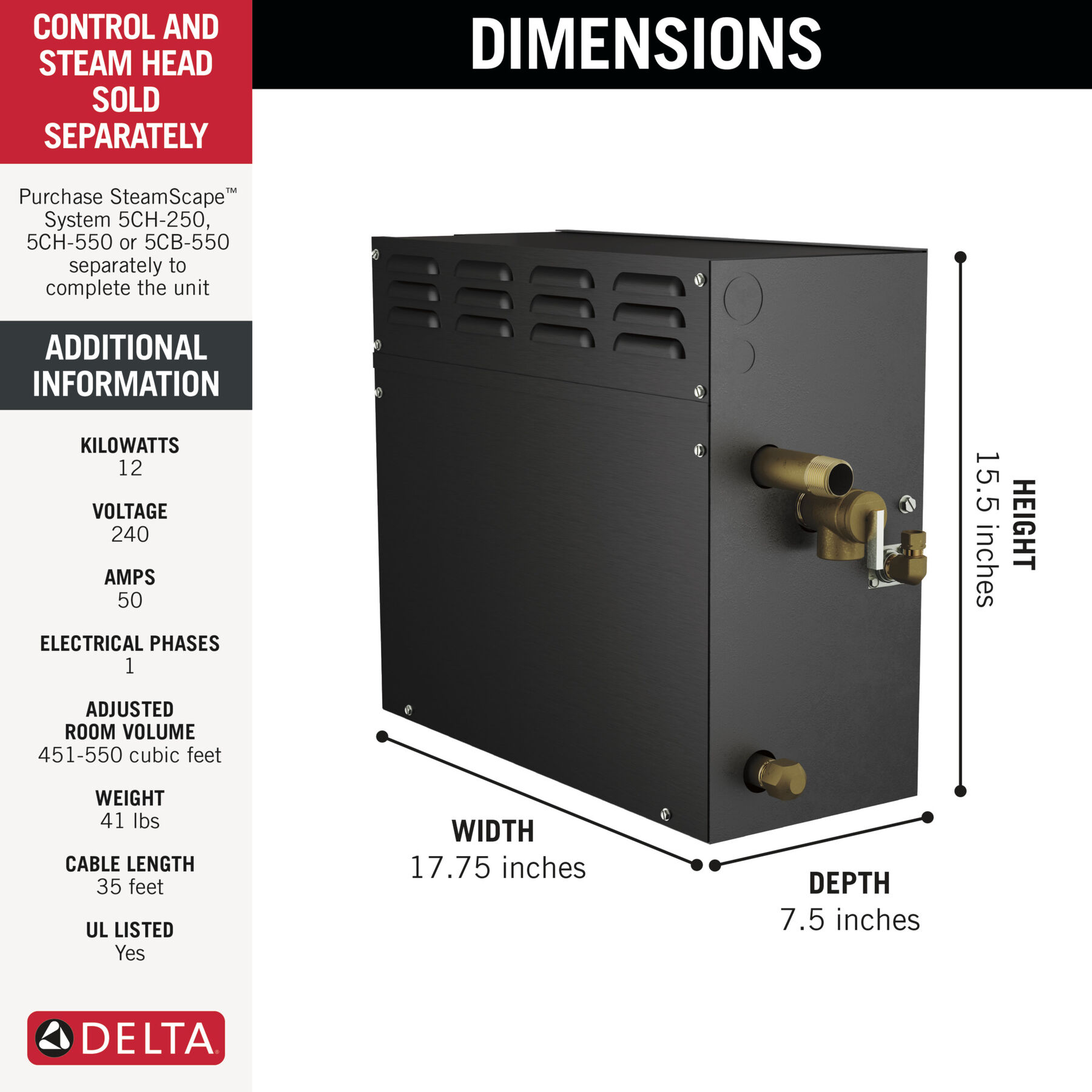 SteamScape&trade; 12kW Steam Generator - 240V 1ph