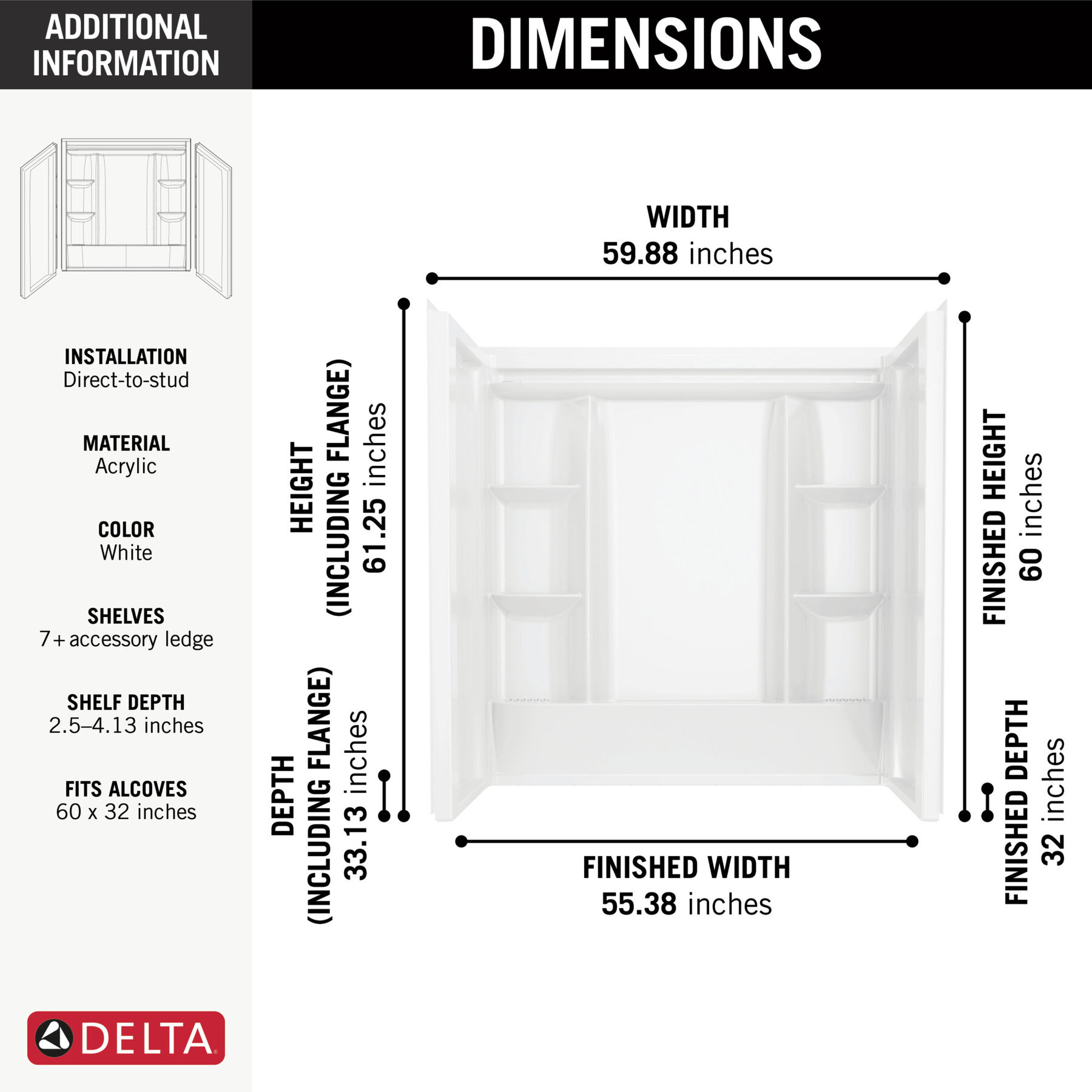 60x32 Alcove Bathtub Bundle with Trim and Waste Assembly - Left Drain