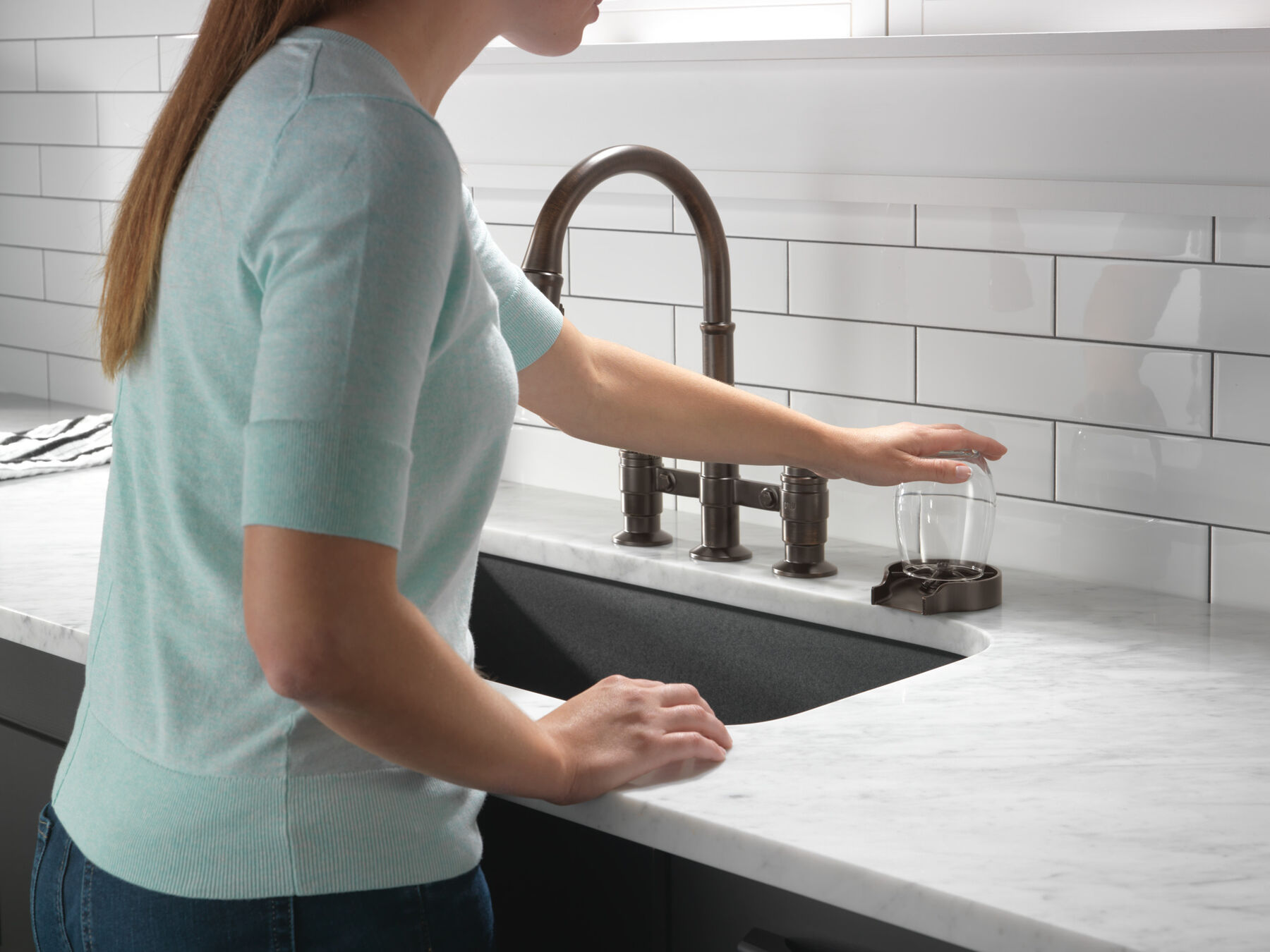 Two Handle Pull-Down Bridge Kitchen Faucet