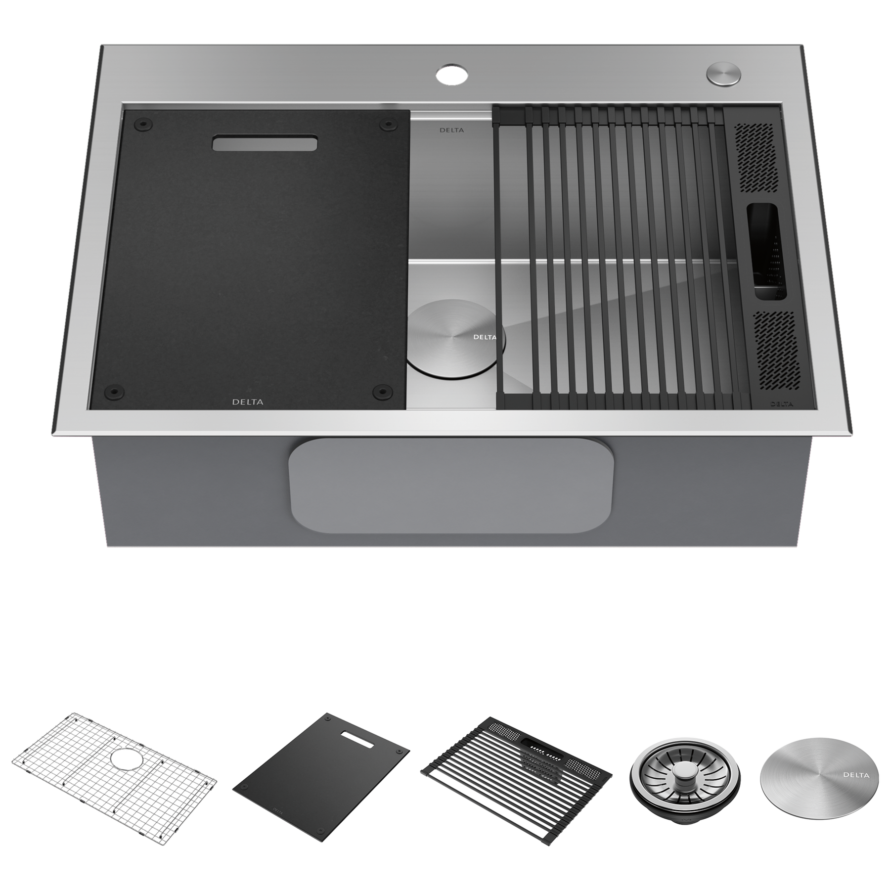 30&rdquo; Workstation Kitchen Sink&nbsp;Drop-In Top Mount&nbsp;16 Gauge&nbsp;Stainless Steel Single Bowl with&nbsp;WorkFlow&trade; Ledge&nbsp;and Accessories