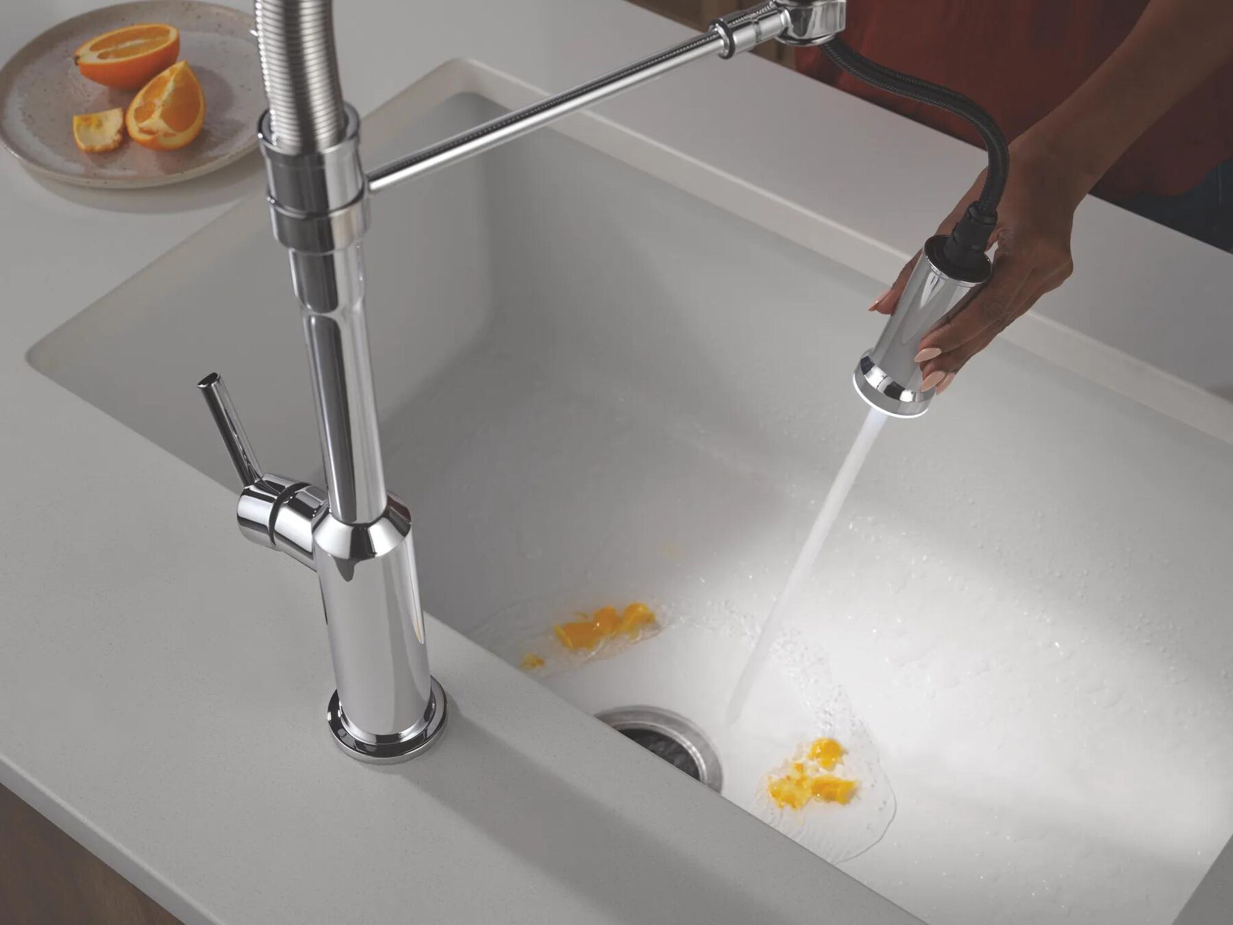 Single Handle Pull-Down Kitchen Faucet With Spring Spout