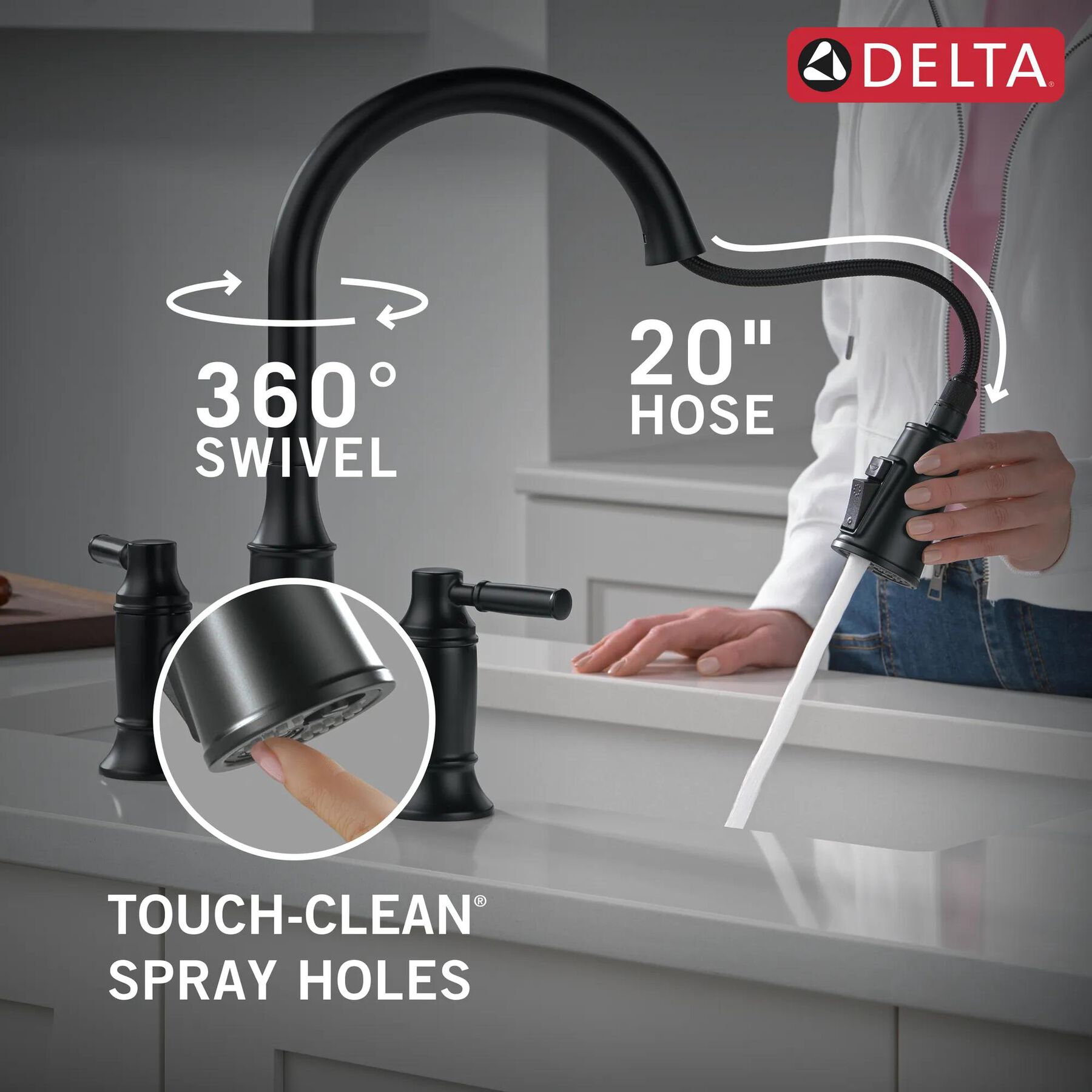 Two Handle Pull-Down Bridge Kitchen Faucet (Recertified)