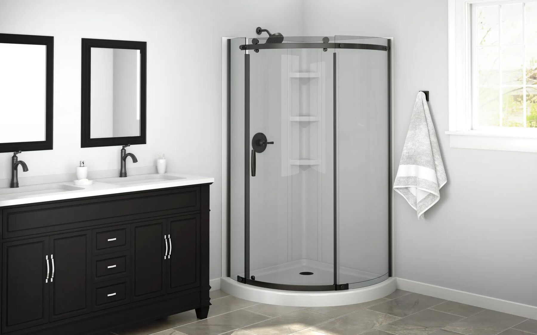 38x38 Corner Shower Bundle with Door - Classic Round with Glue Up Wall Set