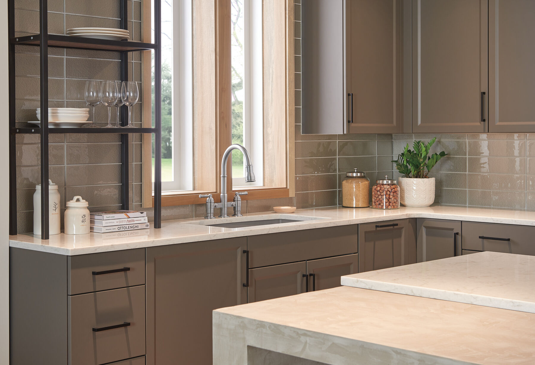 Two Handle Pull-Down Bridge Kitchen Faucet