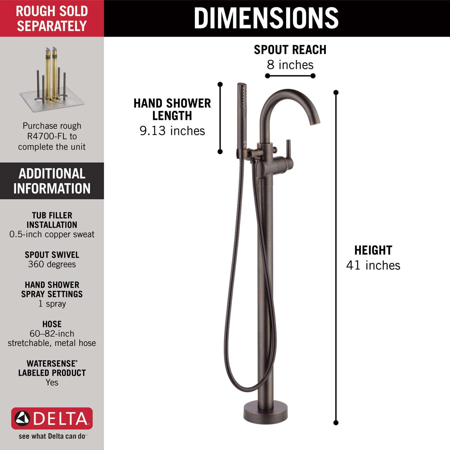Contemporary Floor-Mount Tub Filler Trim (Recertified)