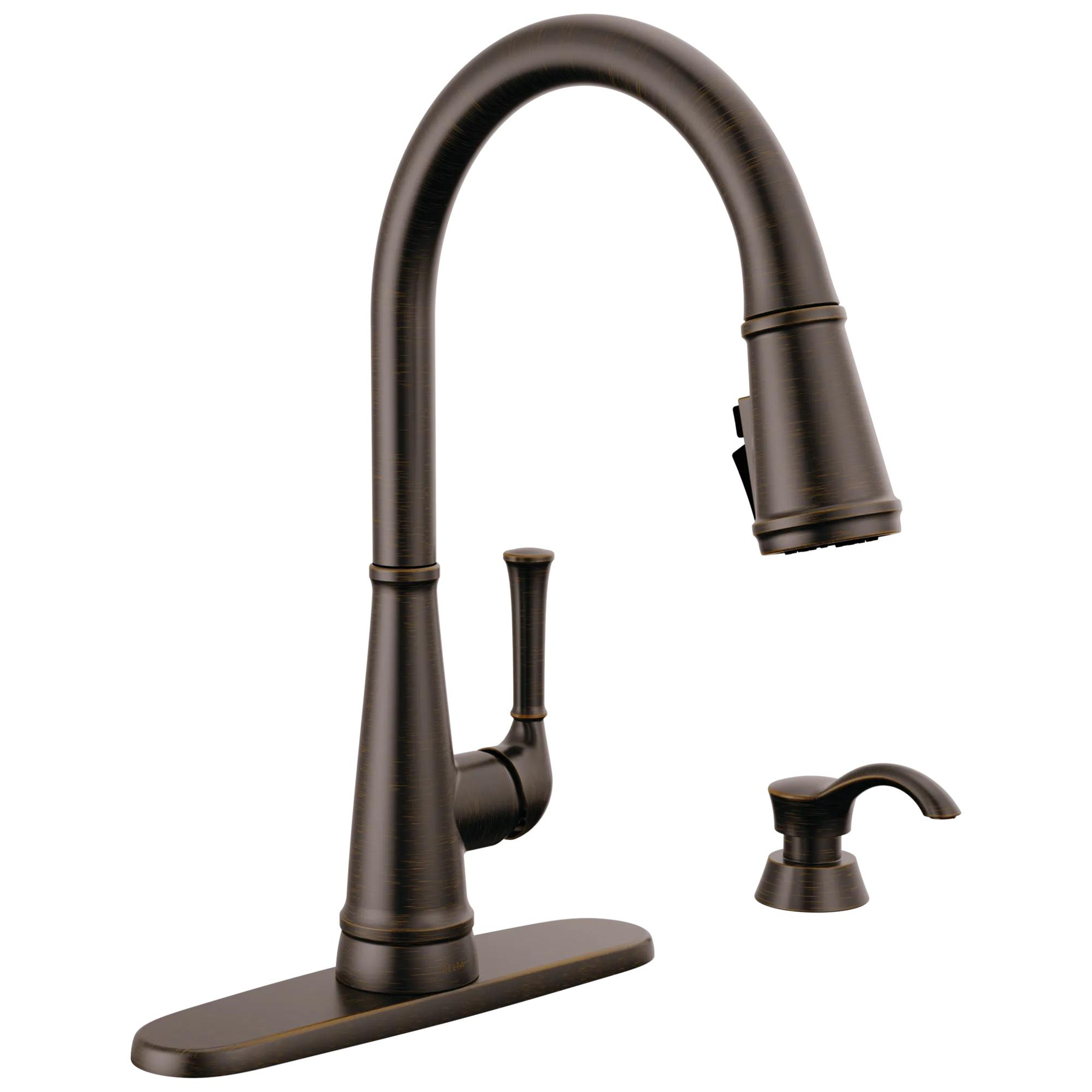 Single Handle Pull-Down Kitchen Faucet with Soap Dispenser and ShieldSpray&reg; Technology