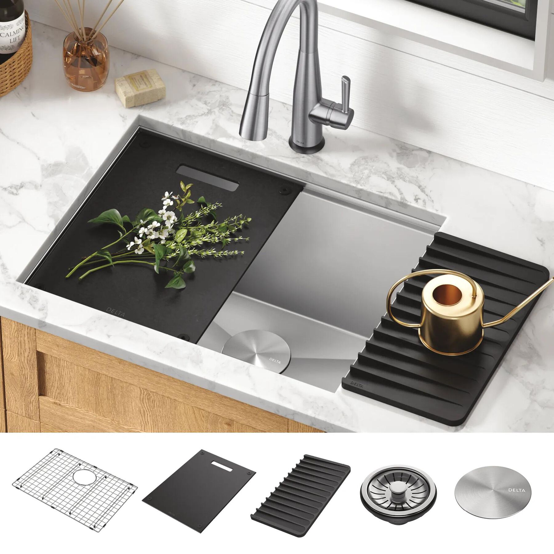 24&rdquo; Workstation Undermount Single Bowl 16 Gauge Stainless Steel Laundry Utility Kitchen Sink with WorkFlow&trade; Ledge and Accessories