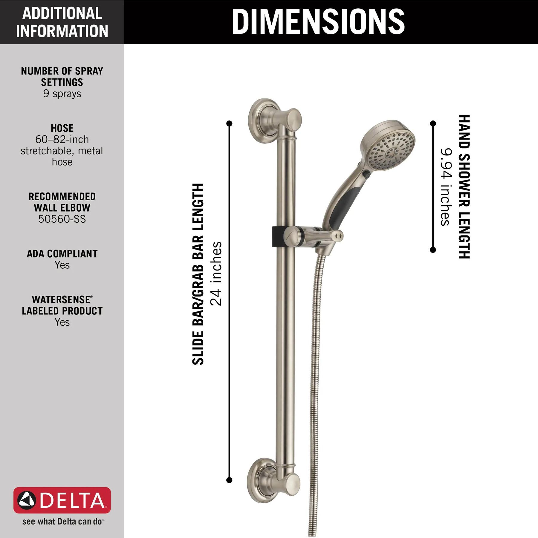 ActivTouch&reg; 9-Setting Hand Shower with Traditional Slide Bar / Grab Bar (Recertified)