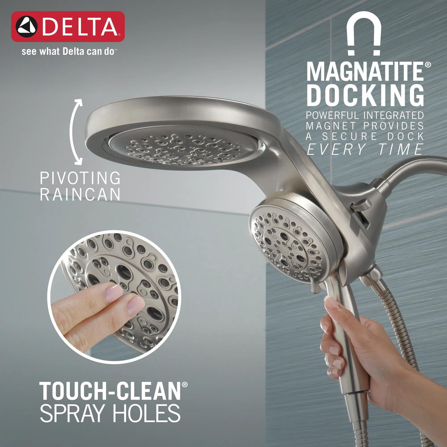 HydroRain&reg; H2Okinetic&reg; 5-Setting Two-in-One Shower Head (Recertified)