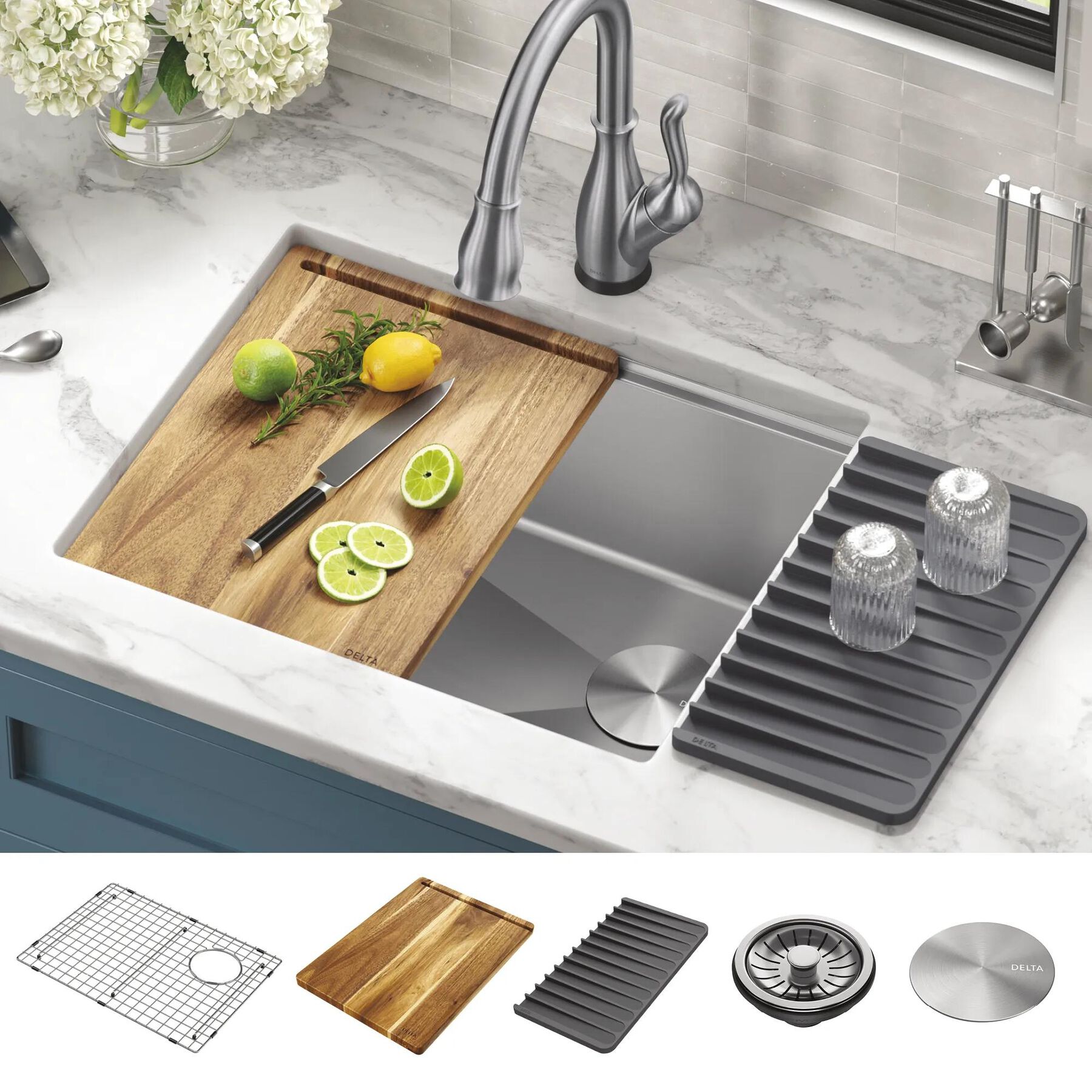 23&rdquo; Workstation Undermount&nbsp;Single Bowl&nbsp;16 Gauge Stainless Steel&nbsp;Kitchen Sink&nbsp;with&nbsp;WorkFlow&trade; Ledge and Accessories