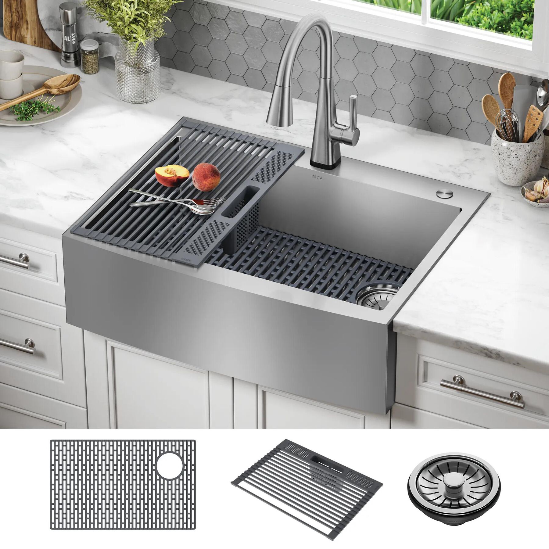 30&rdquo; Retrofit Farmhouse Apron Front 16 Gauge Stainless Steel Single Bowl Kitchen Sink for Undermount / Drop-In Installation with Accessories