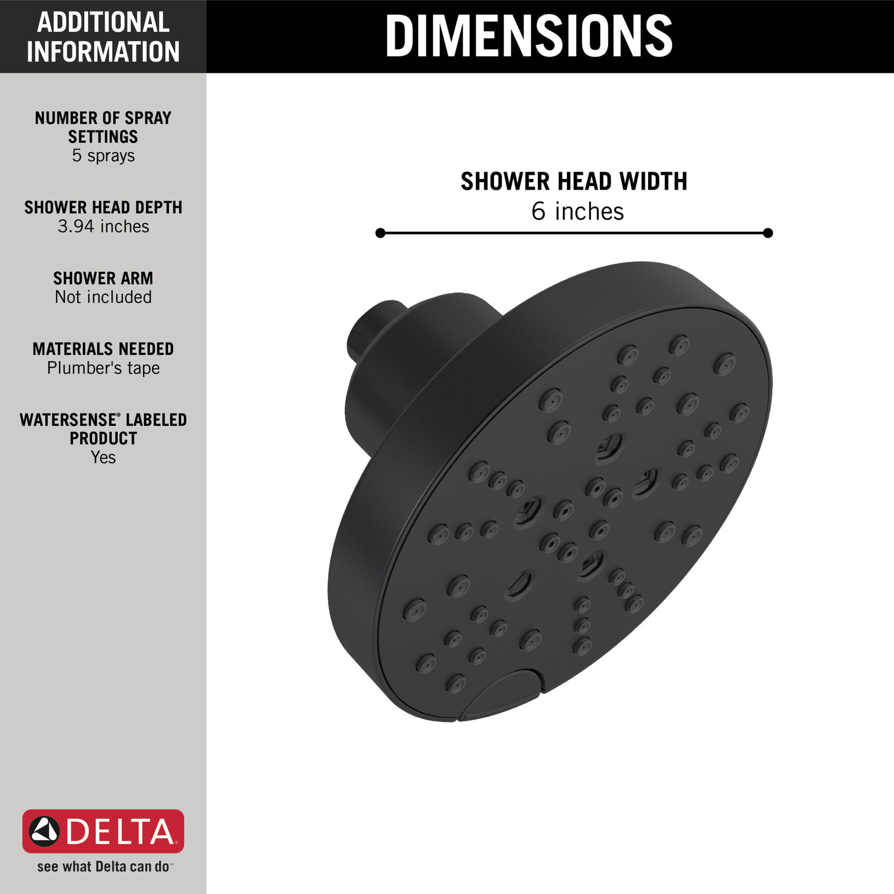 H<sub>2</sub>Okinetic&reg; 5-Setting Contemporary Raincan Shower Head