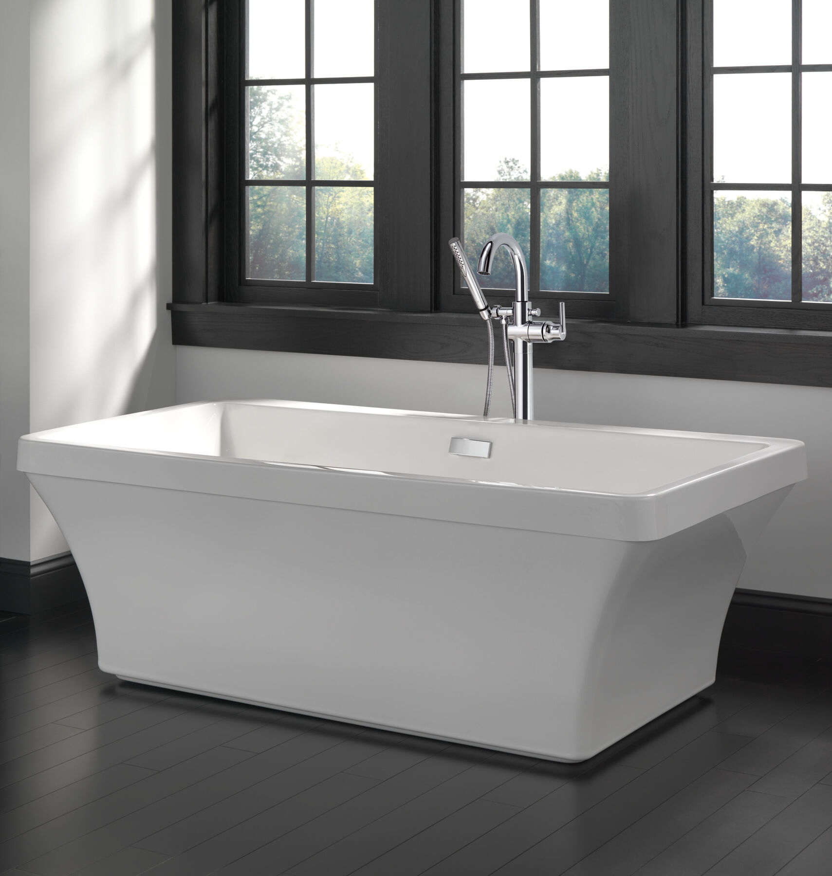 Single Handle Floor Mount Tub Filler Trim with Hand Shower (Recertified)
