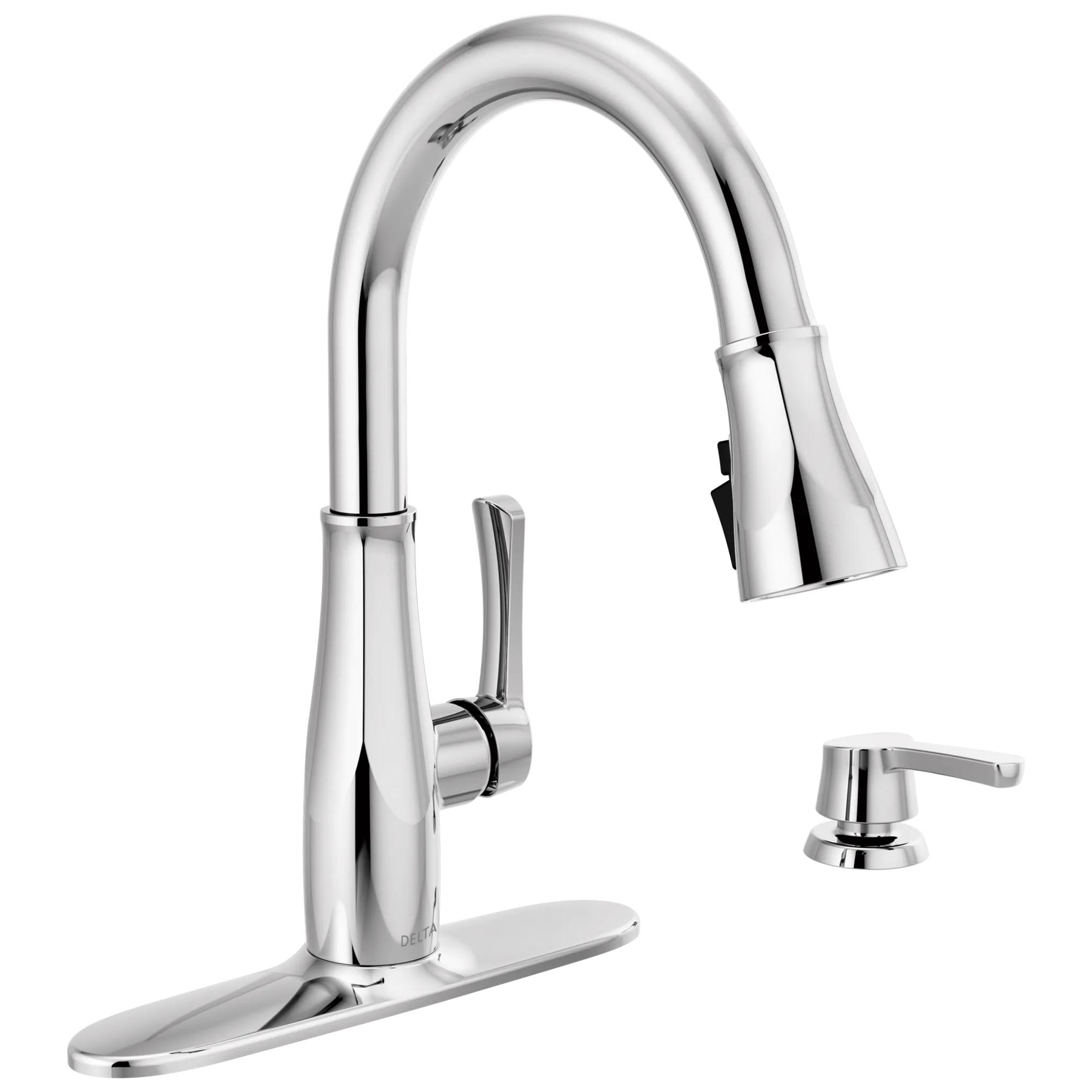 Single Handle Pull-Down Kitchen Faucet with Soap Dispenser and ShieldSpray &reg; Technology