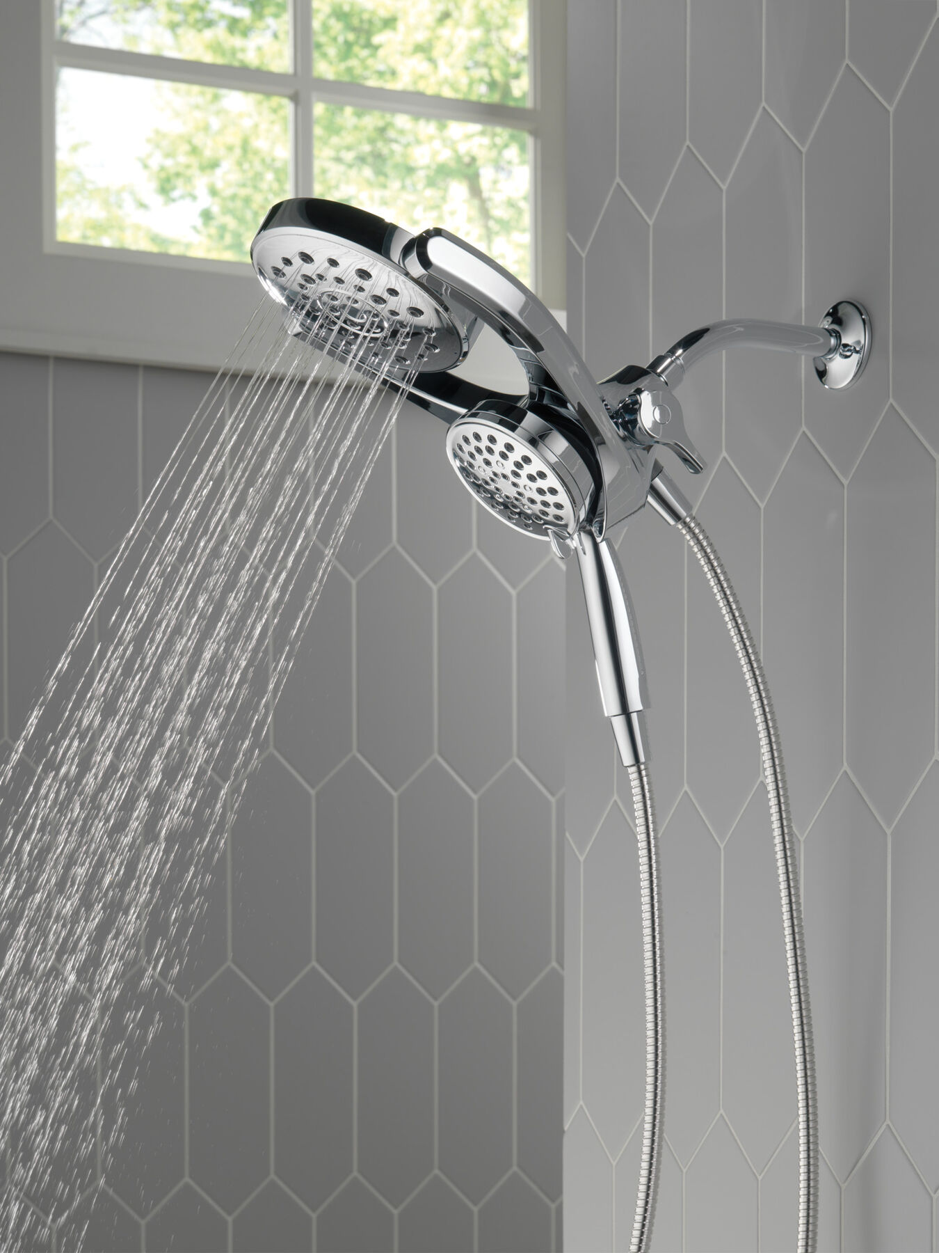 HydroRain&reg; 4-Setting Two-in-One Shower Head (Recertified)