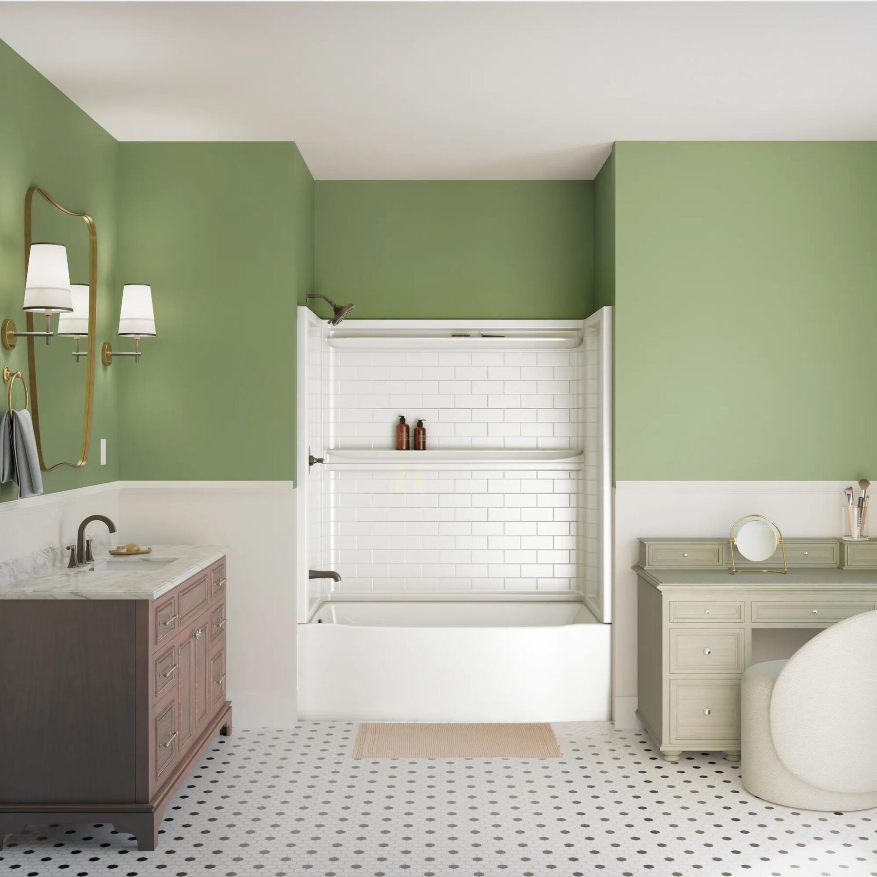 60x32 Alcove Bathtub with Tile Wall Bundle - Left Drain Curve