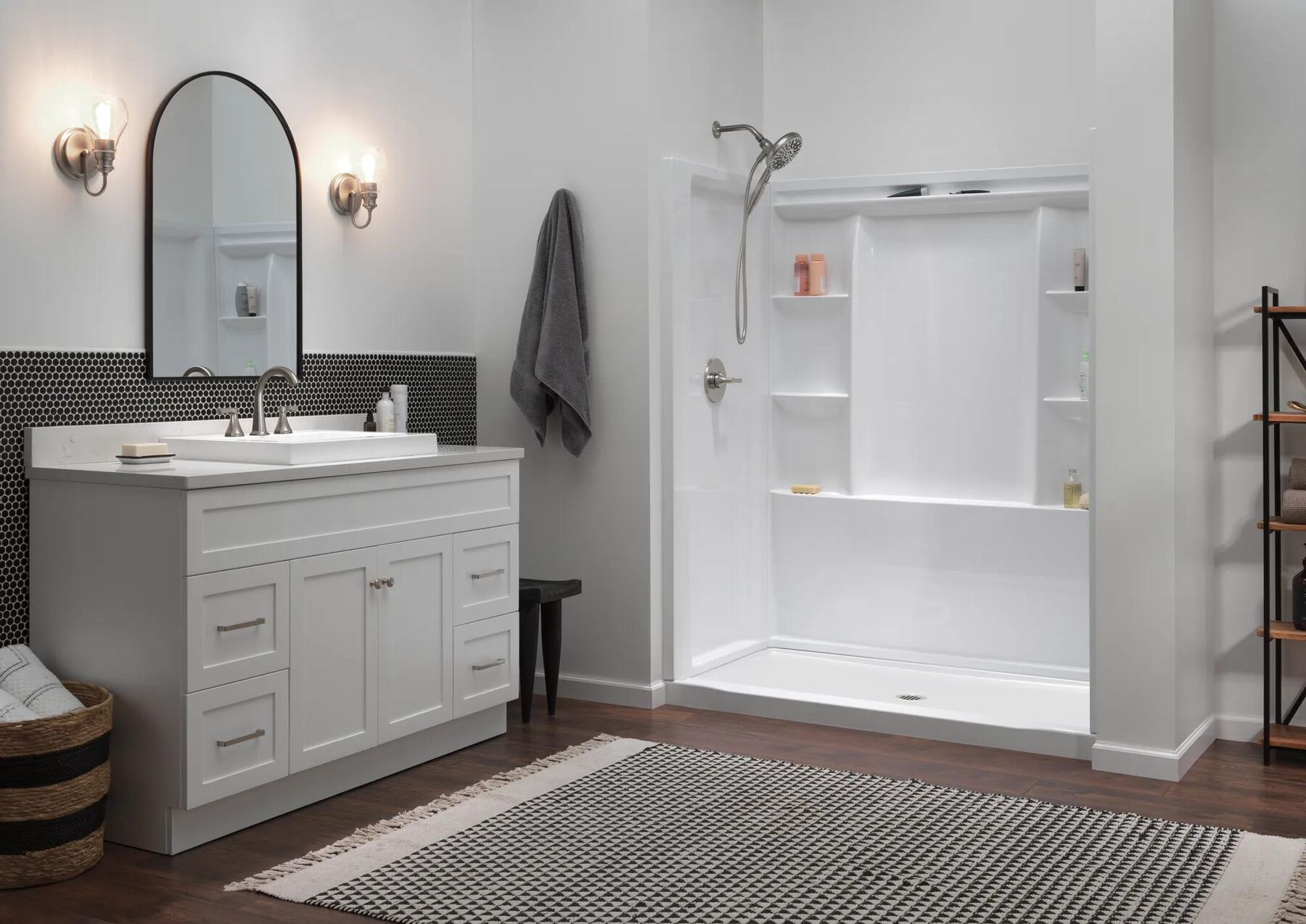 60x32 Alcove Shower Base and Wall Set Bundle - Center Drain