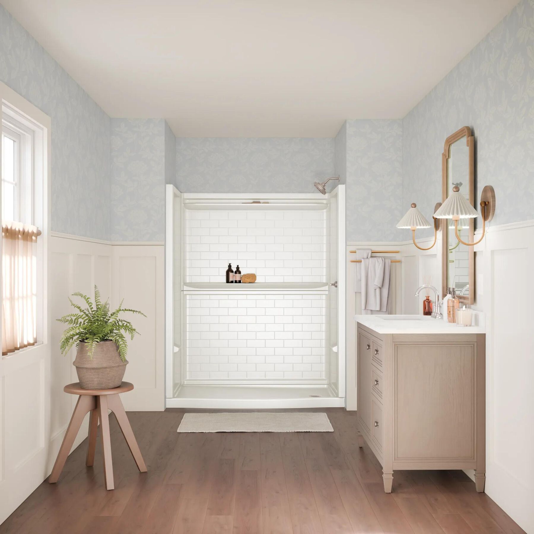 60x32 Alcove Shower Base with Tile Wall Bundle - Right Drain Curve