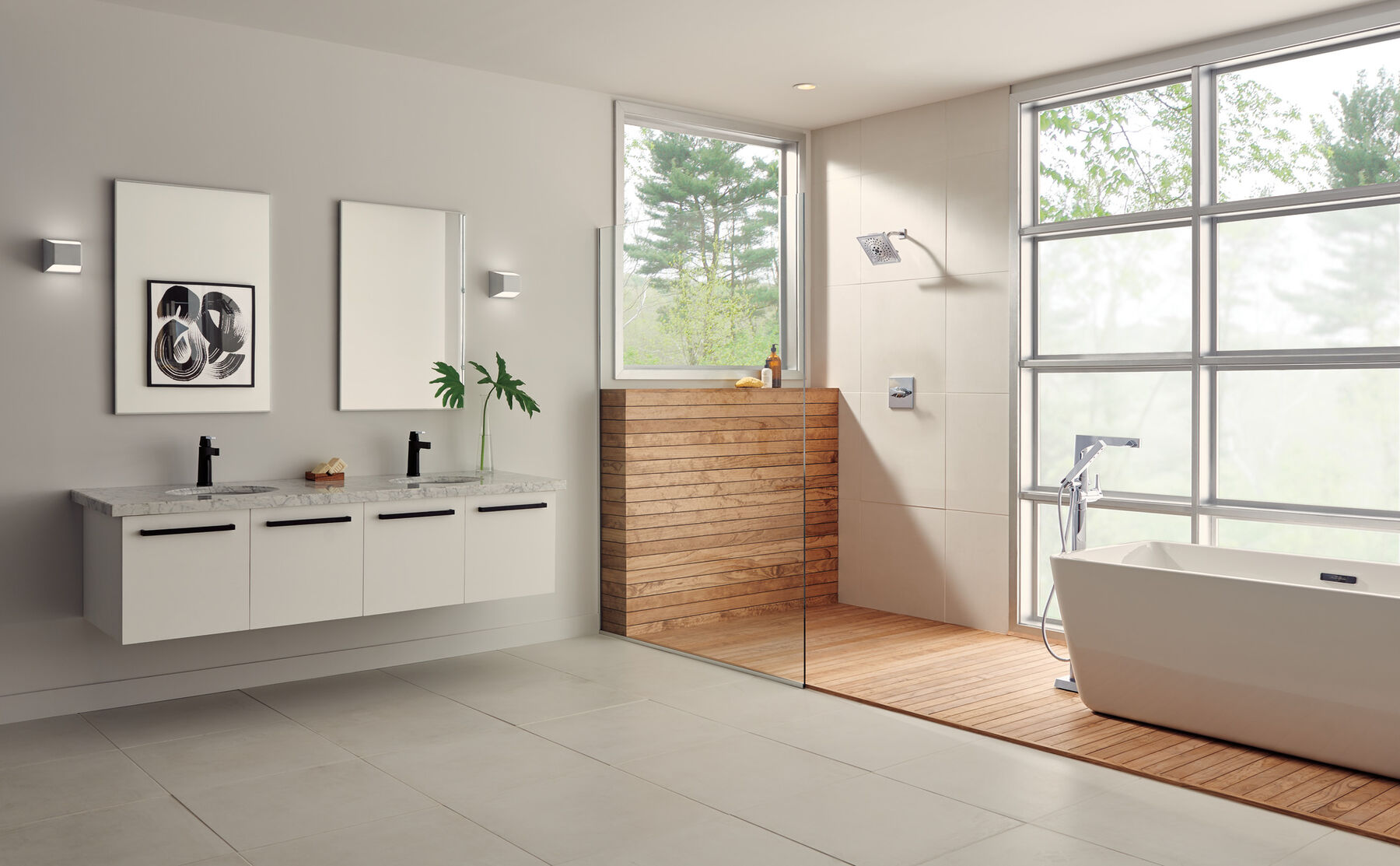 Single Handle Floor Mount Tub Filler Trim with Hand Shower