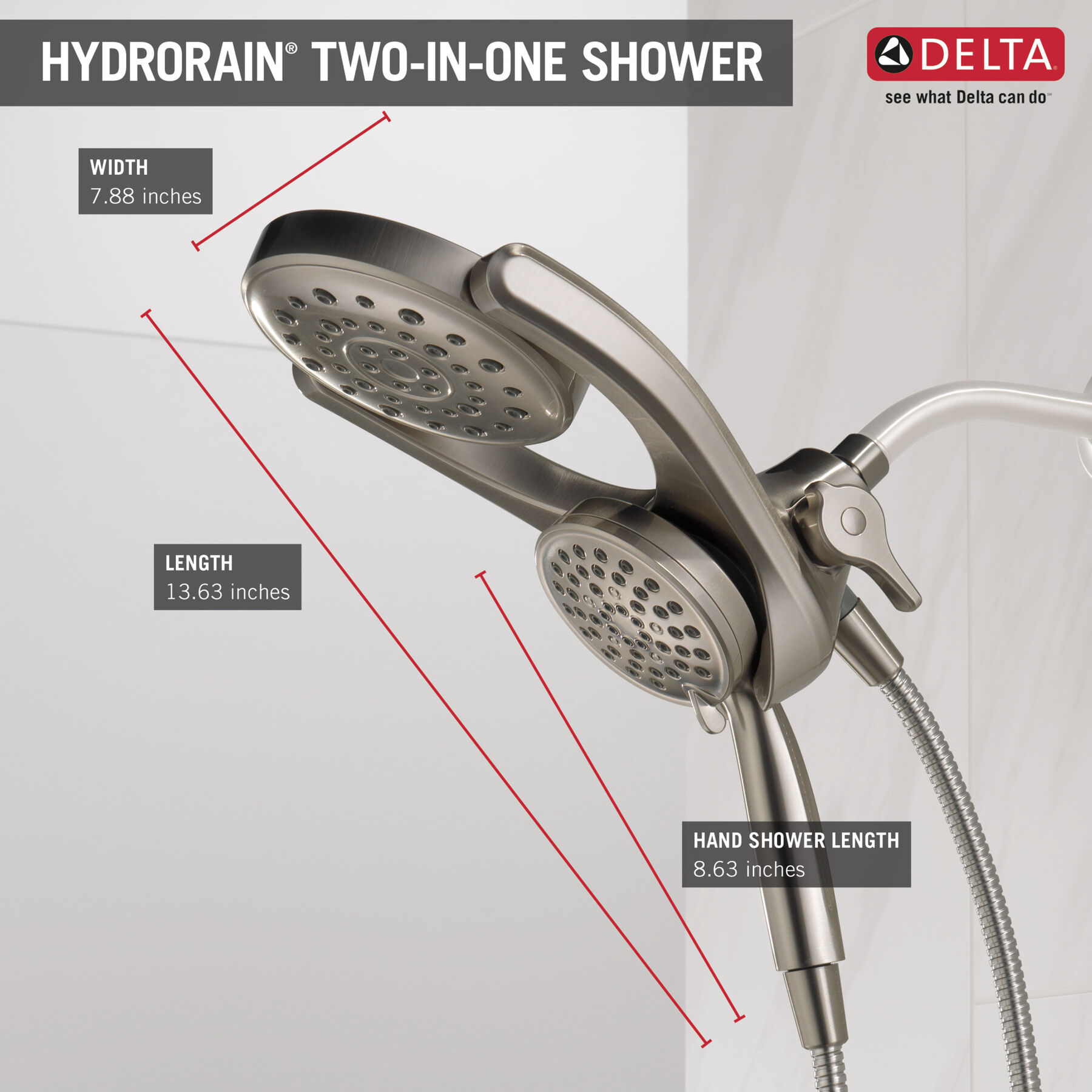 HydroRain&reg; 4-Setting Two-in-One Shower Head (Recertified)