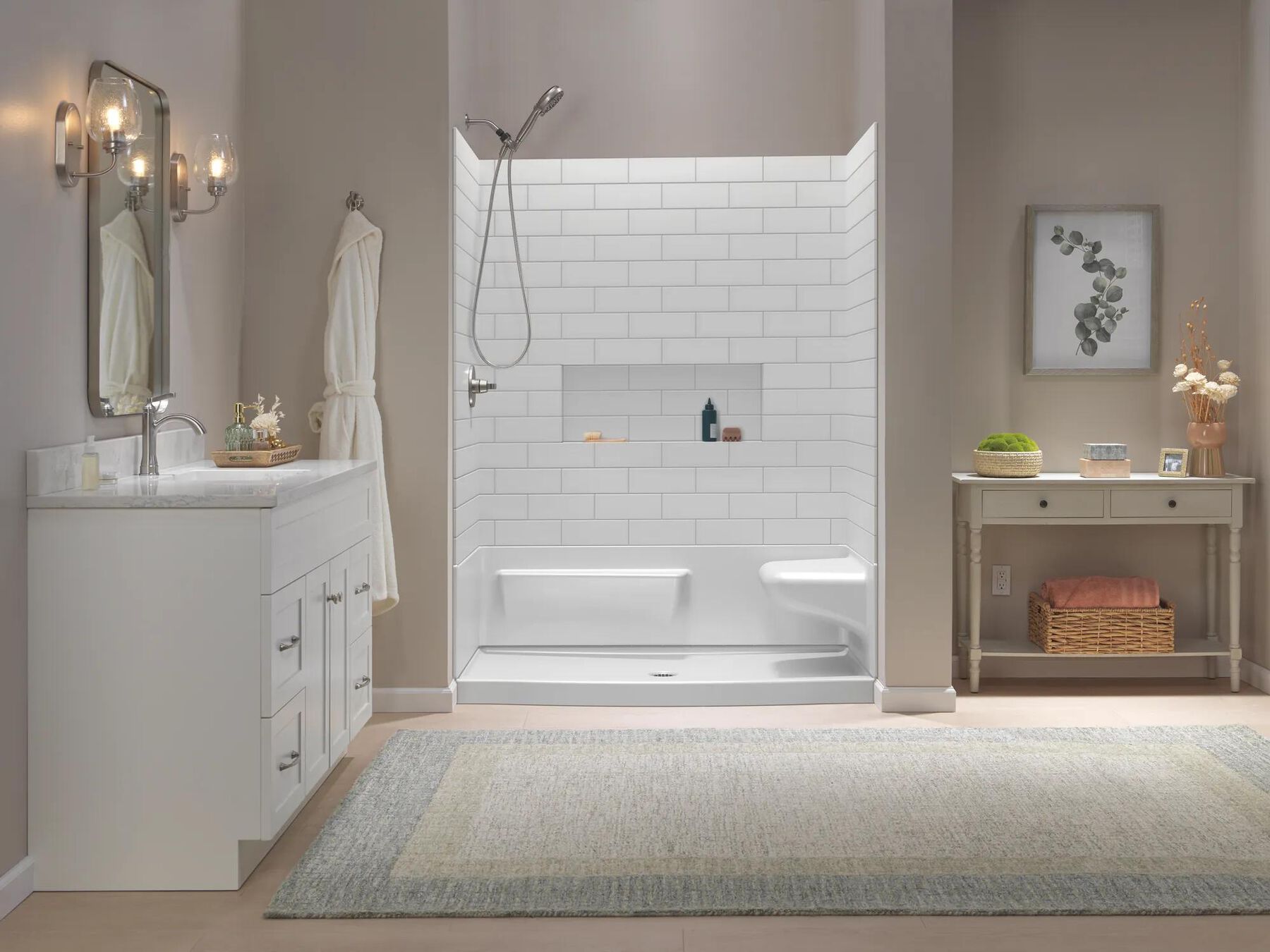 60x32 Alcove Shower Bundle - Right Seat Center Drain Curve