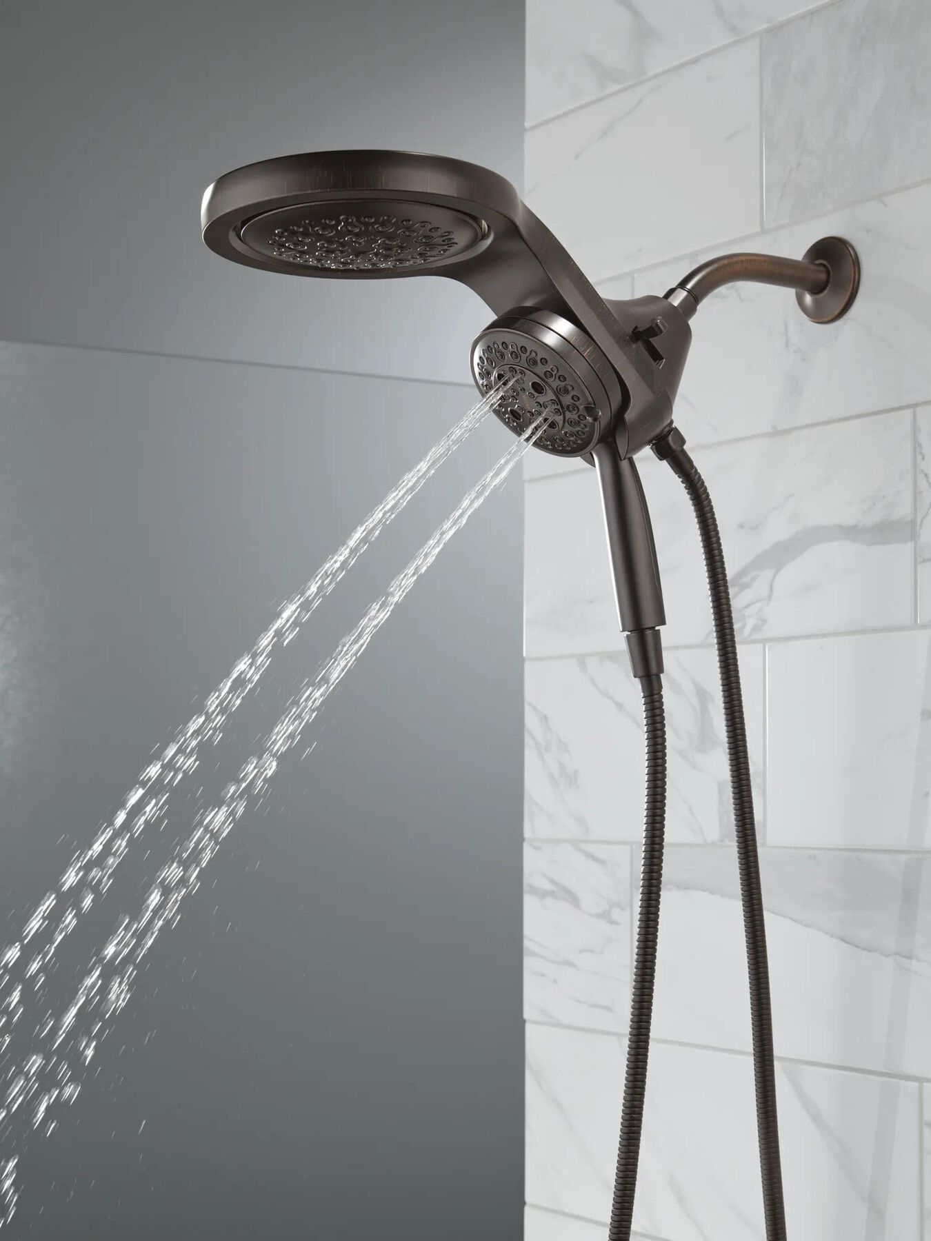 HydroRain&reg; H2Okinetic&reg; 5-Setting Two-in-One Shower Head (Recertified)