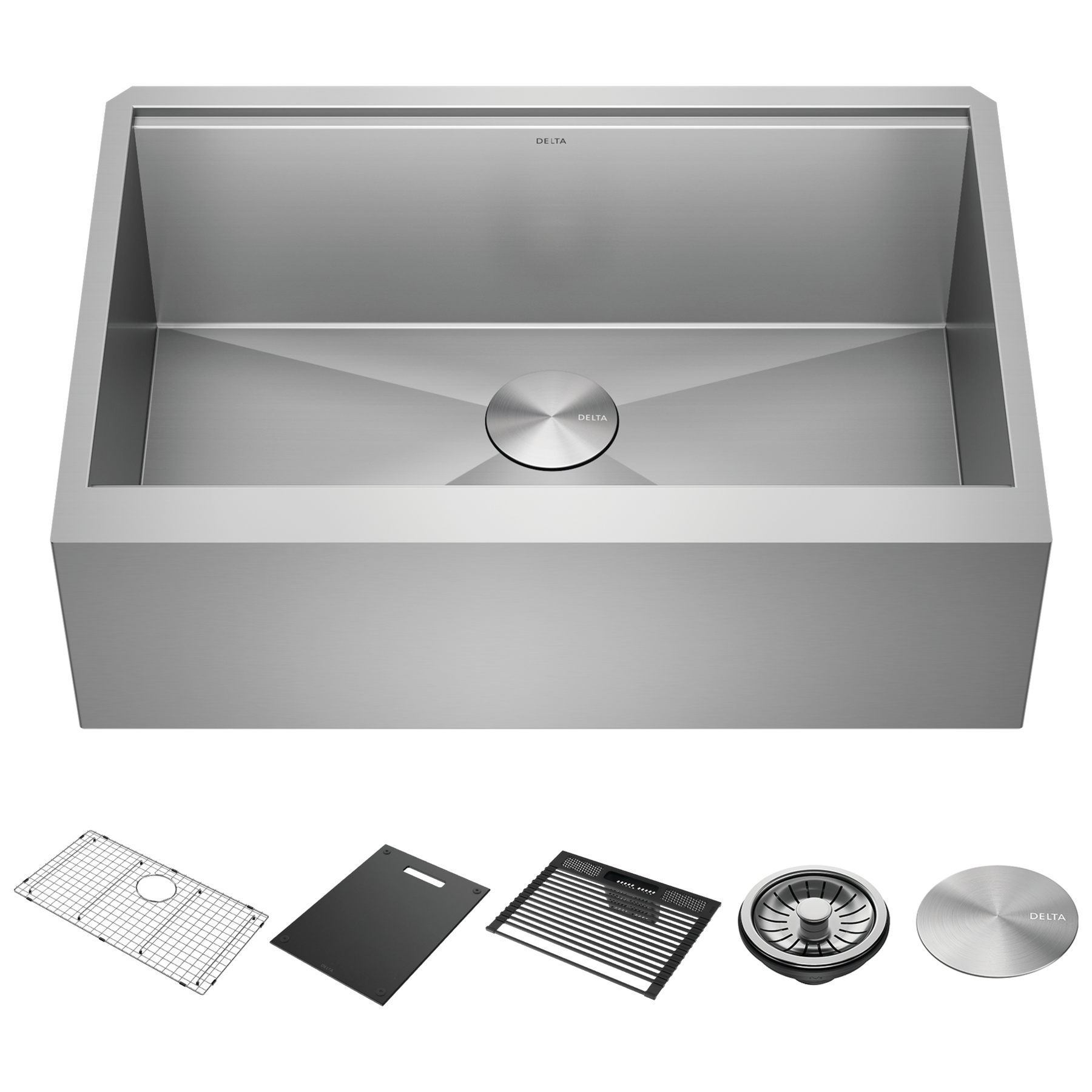30&rdquo; Workstation Undermount&nbsp;Single Bowl&nbsp;16 Gauge Stainless Steel&nbsp;Farmhouse Apron Front Kitchen Sink&nbsp;with&nbsp;WorkFlow&trade; Ledge and Accessories