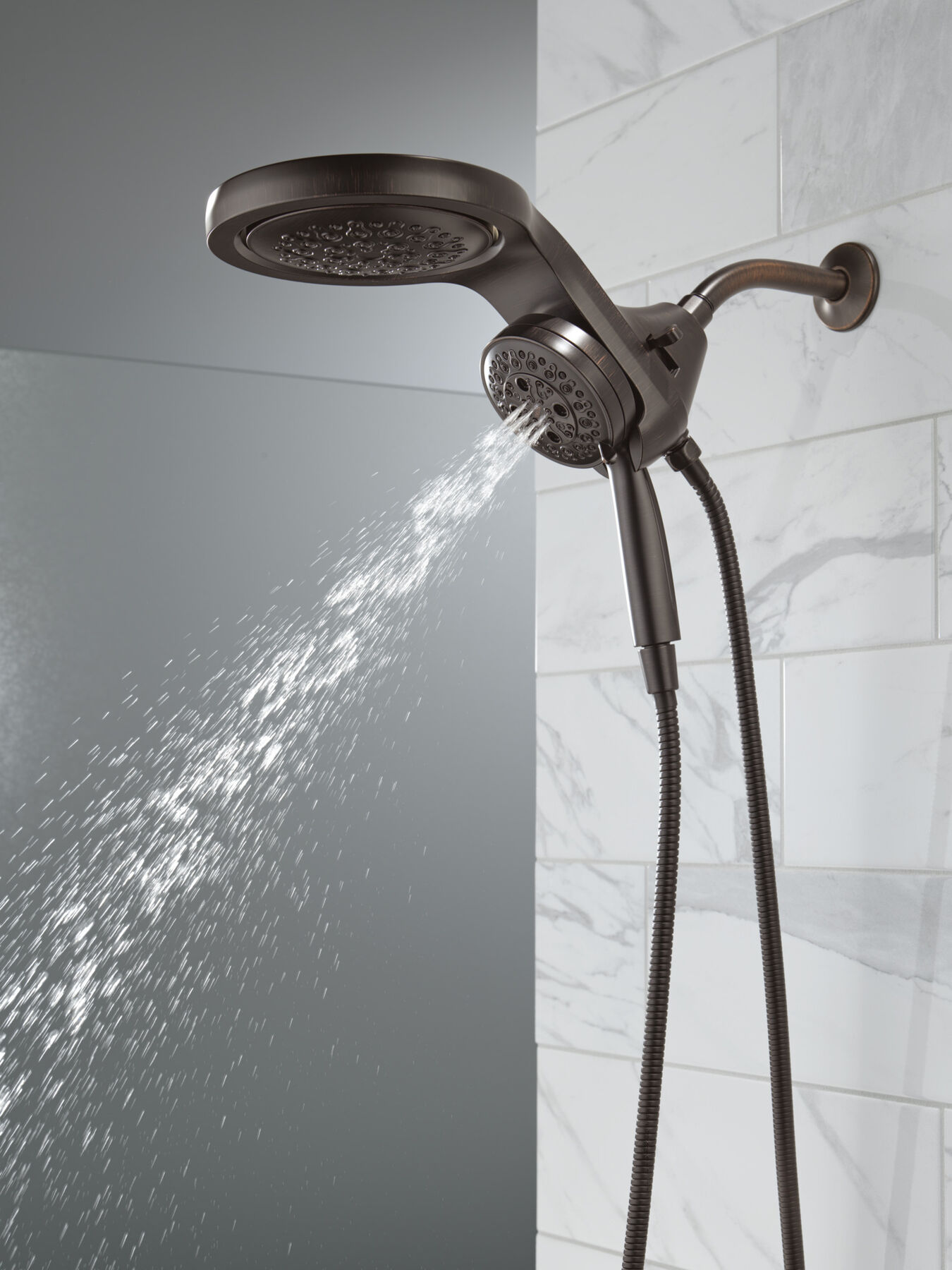 HydroRain&reg; H2Okinetic&reg; 5-Setting Two-in-One Shower Head (Recertified)