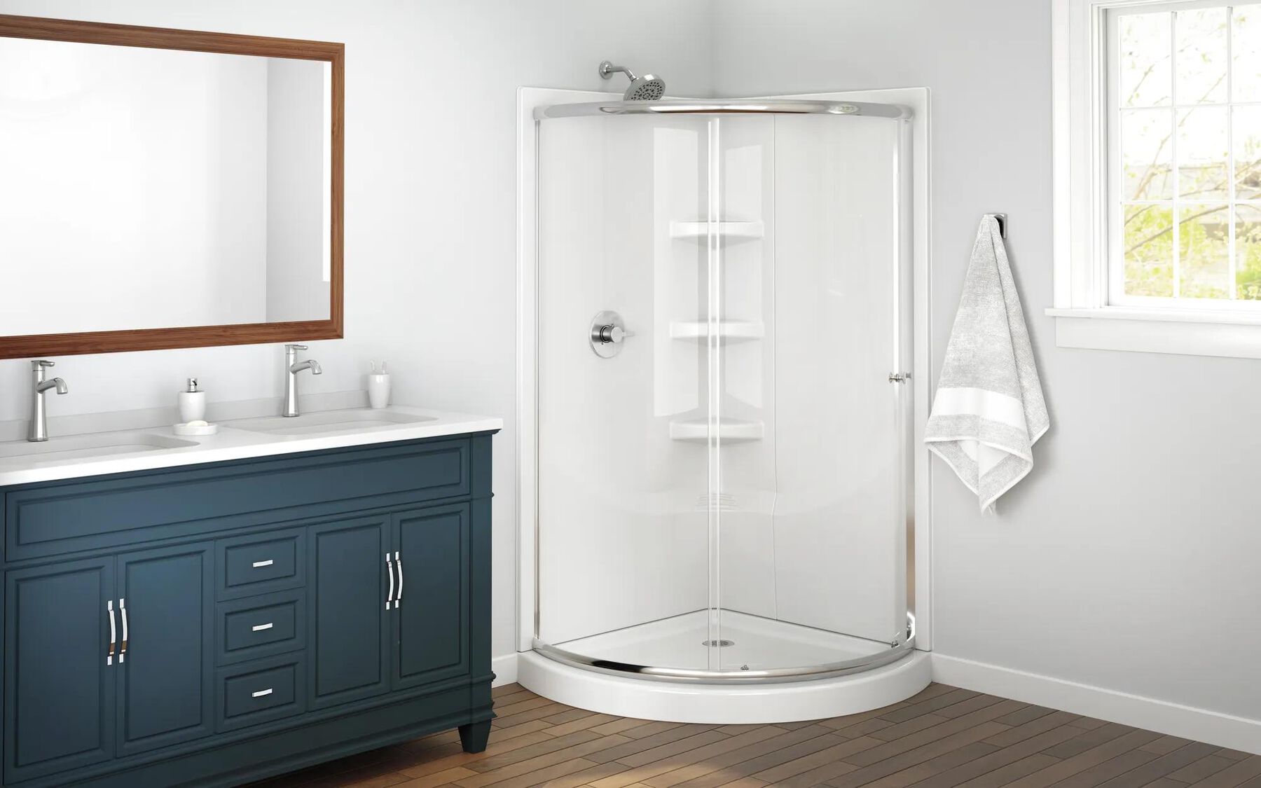 38x38 Corner Shower Bundle - Framed Round