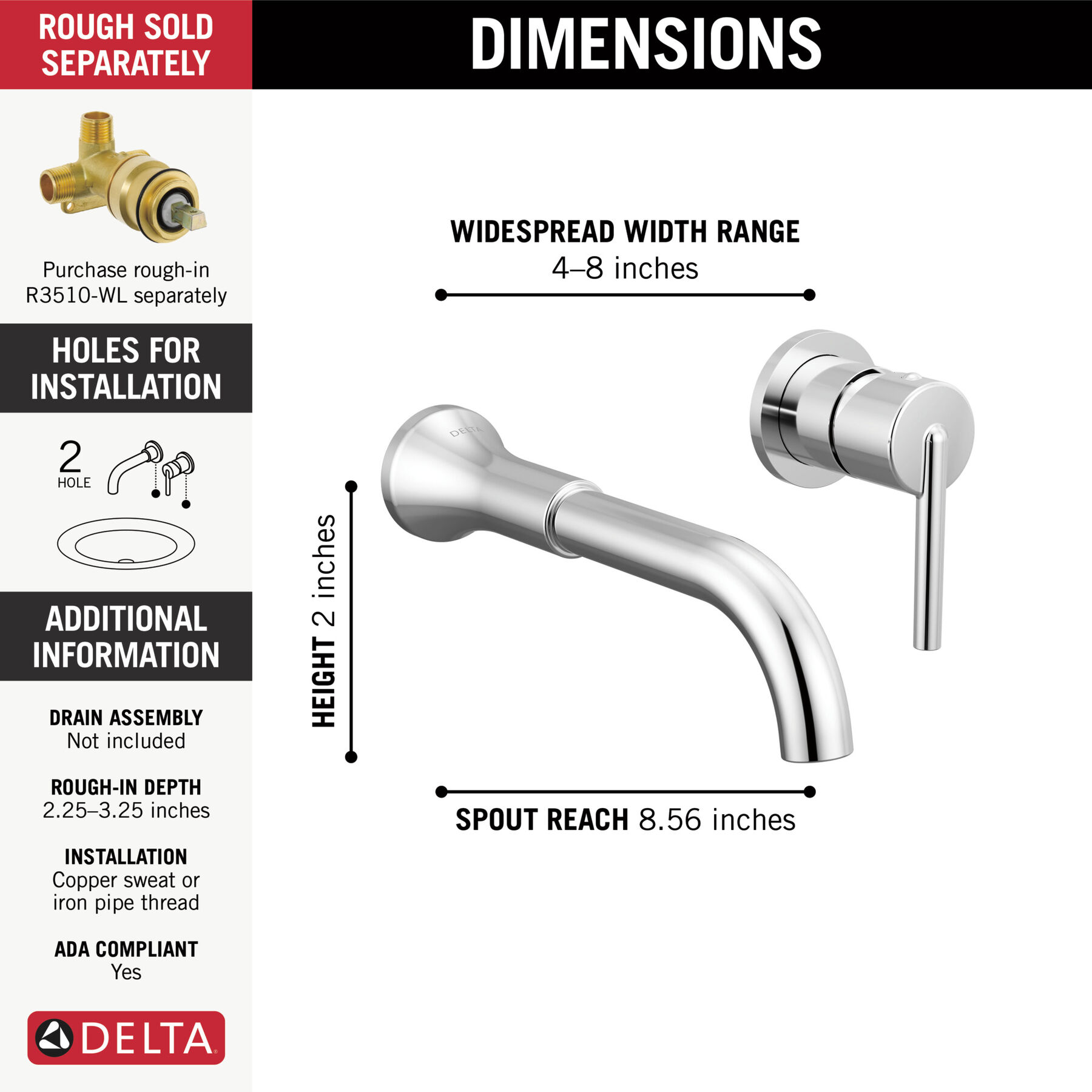 Single Handle Wall Mount Bathroom Faucet Trim