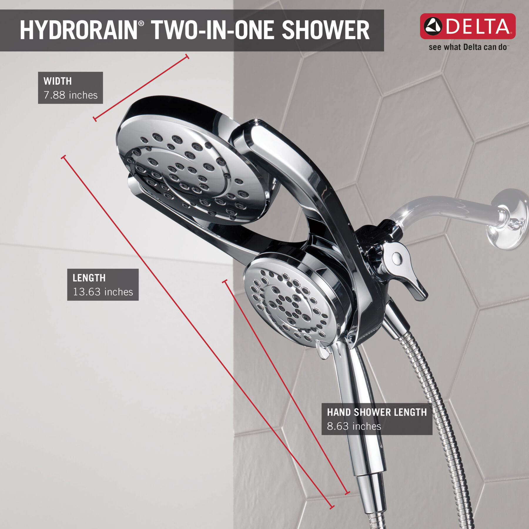 HydroRain&reg; 4-Setting Two-in-One Shower Head (Recertified)