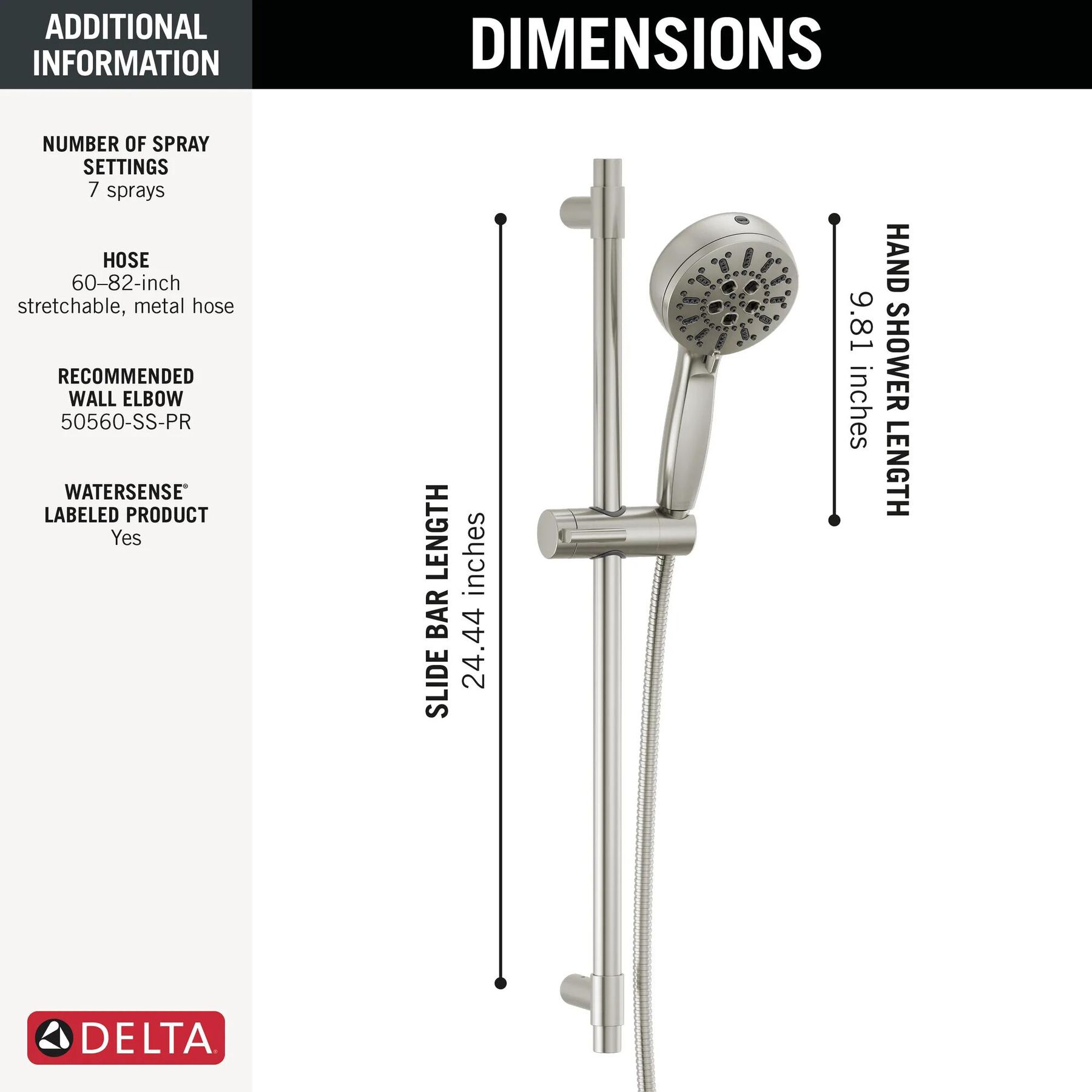 7-Setting Slide Bar Hand Shower with Cleaning Spray (Recertified)