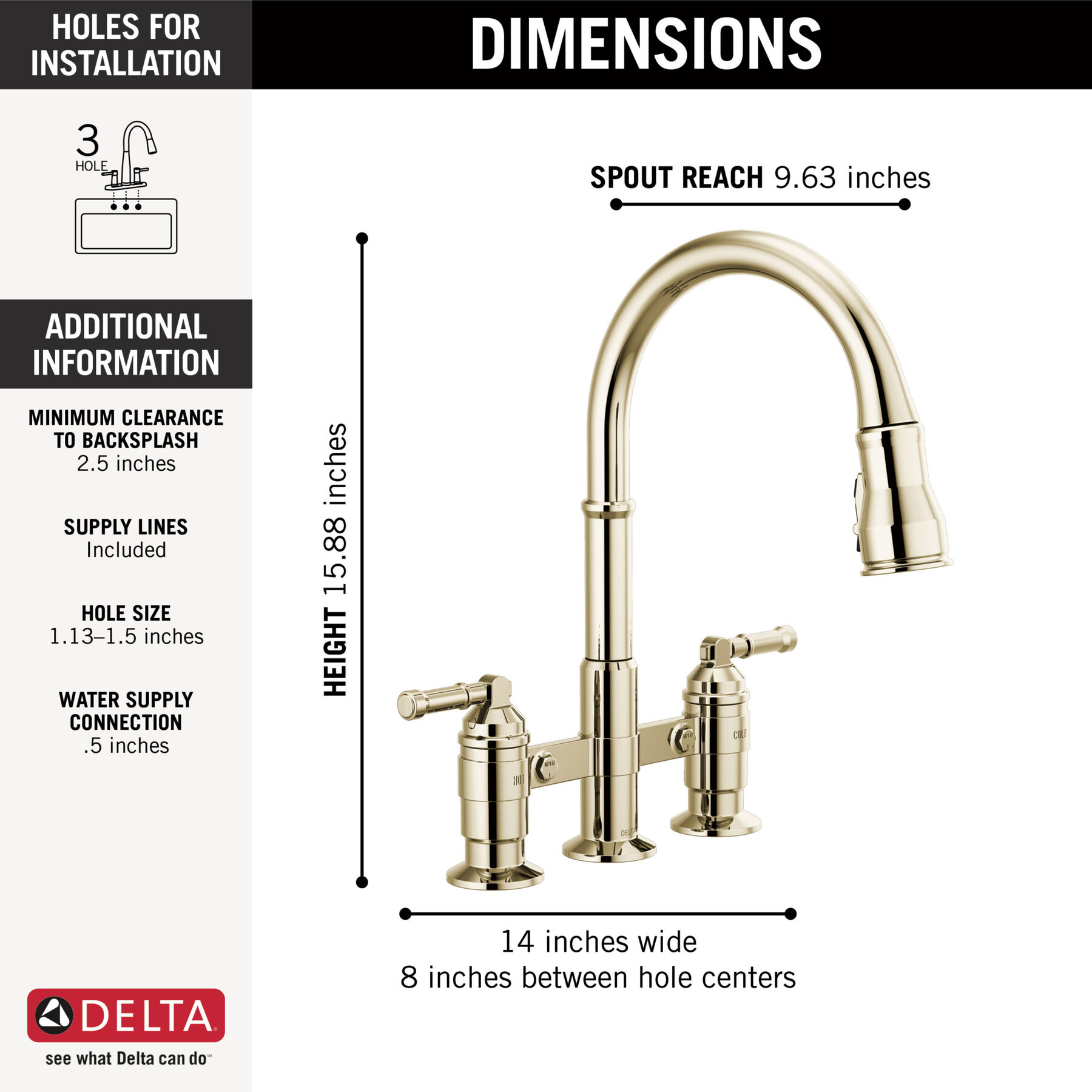 Two Handle Pull-Down Bridge Kitchen Faucet