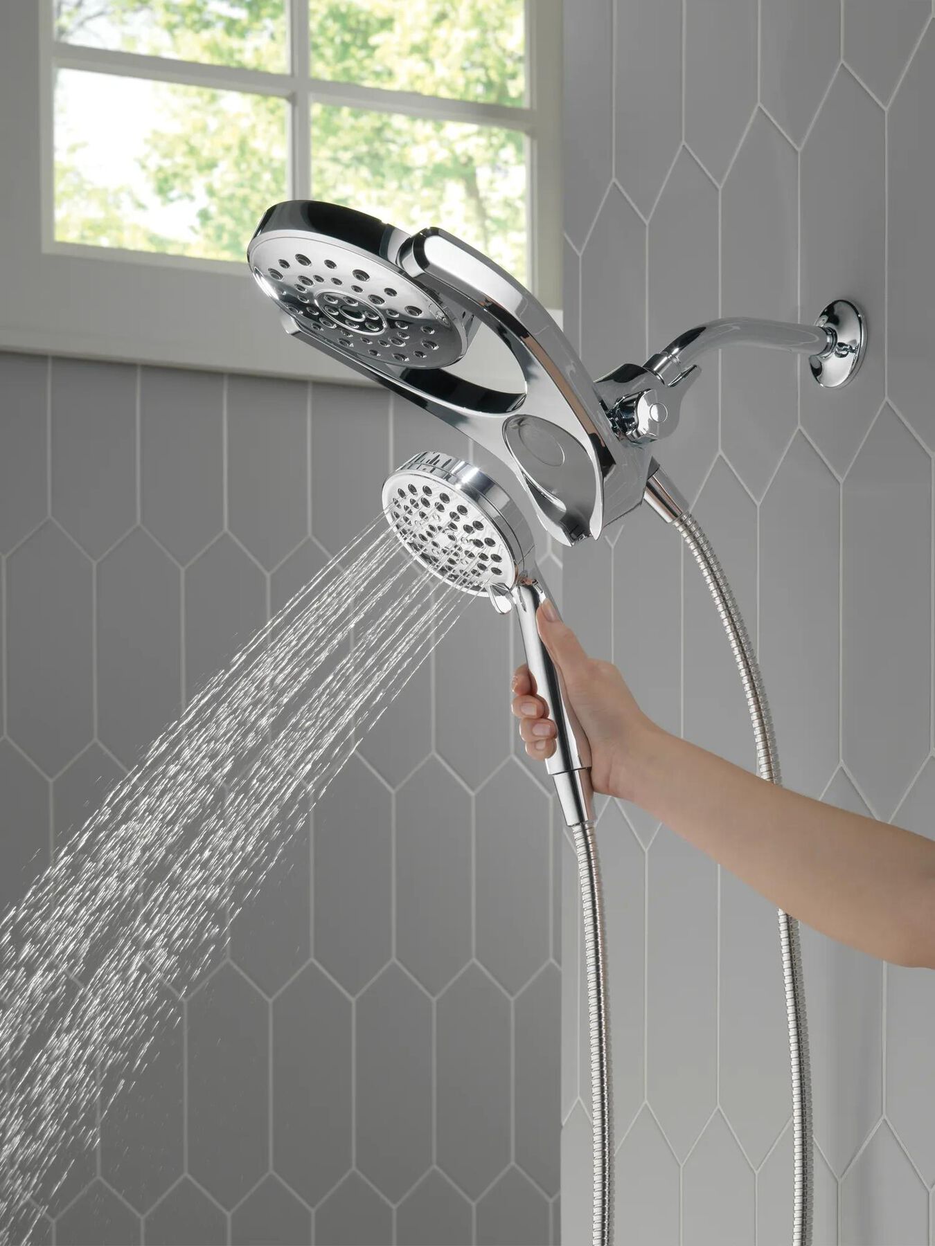 HydroRain&reg; 4-Setting Two-in-One Shower Head (Recertified)